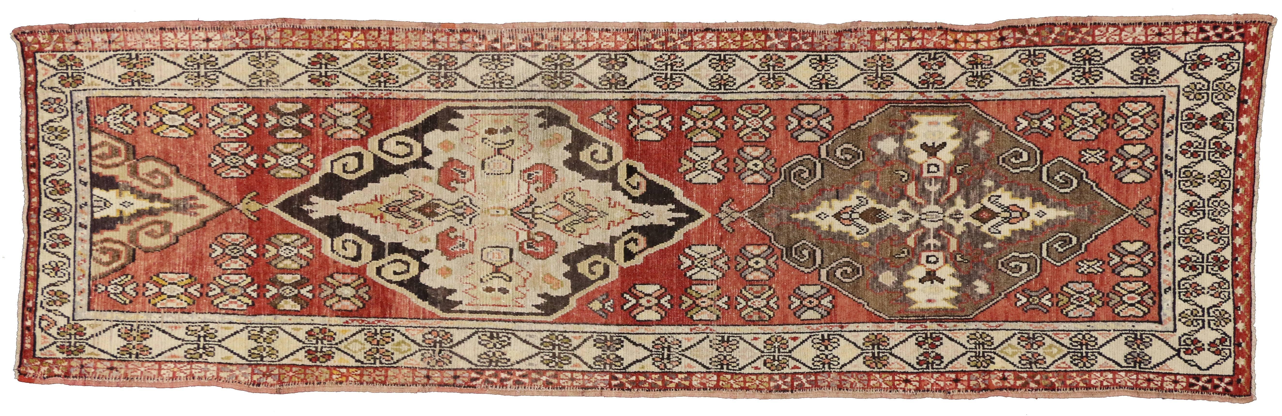 Vintage Turkish Oushak Runner with Traditional Style, Hallway Runner For Sale 1