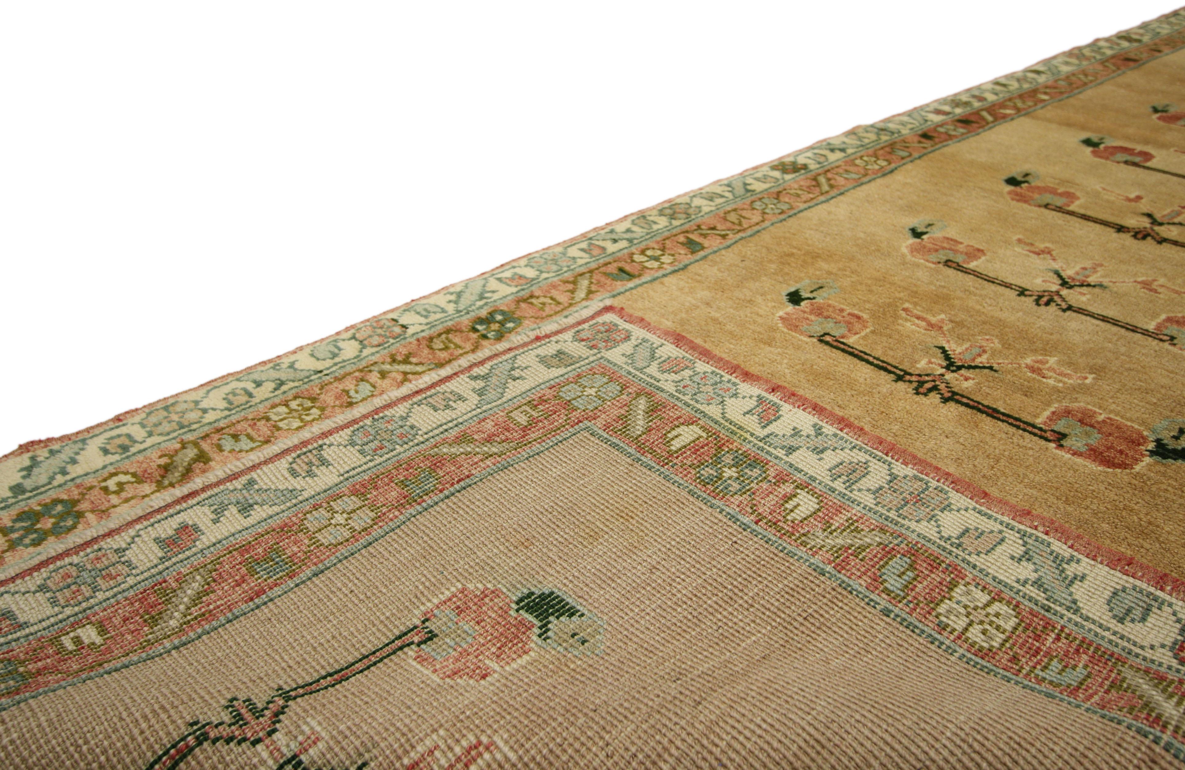 Wool Vintage Turkish Oushak Runner with Traditional Style, Hallway Carpet Runner