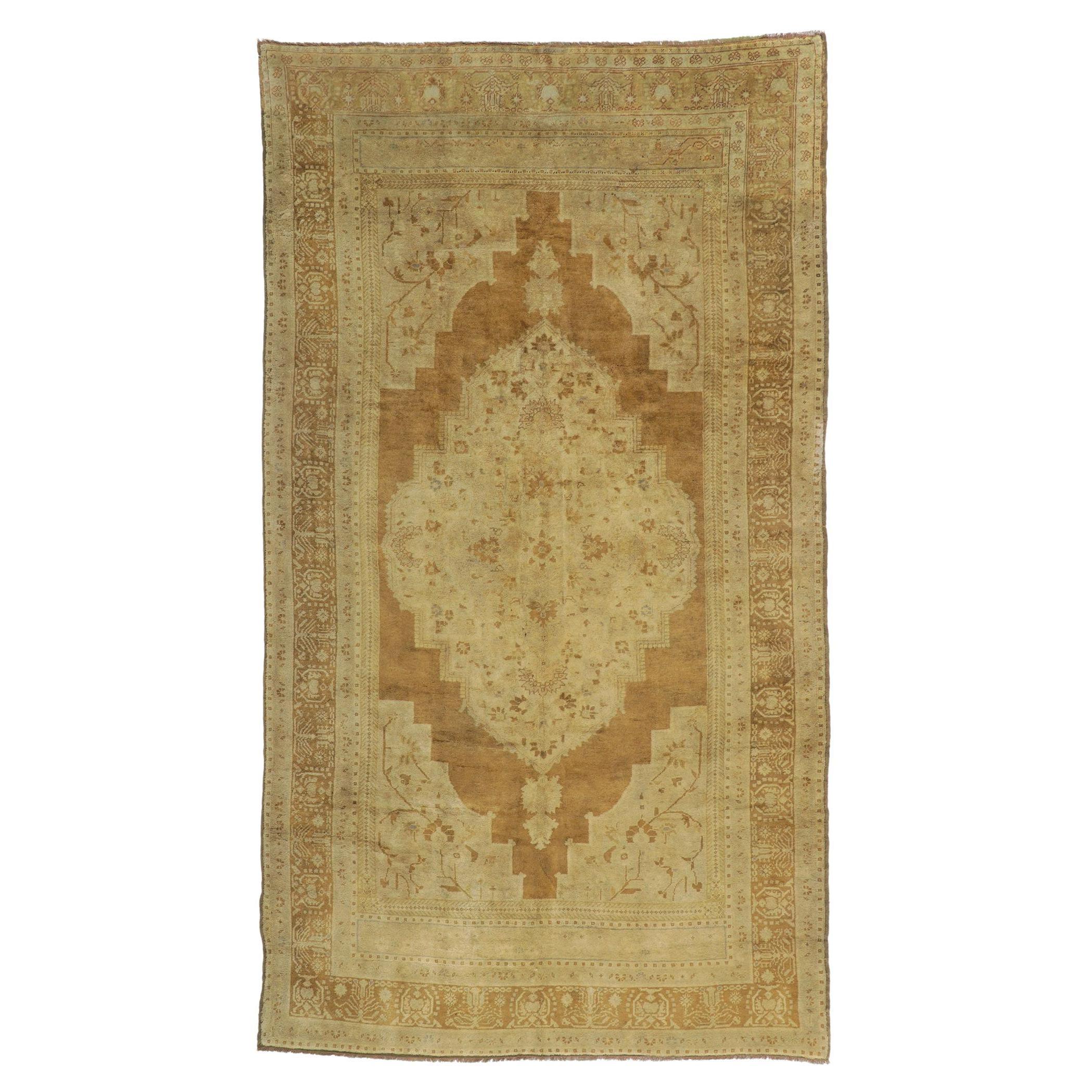 Vintage Turkish Oushak Rug Runner with Warm Earth-Tone Colors For Sale
