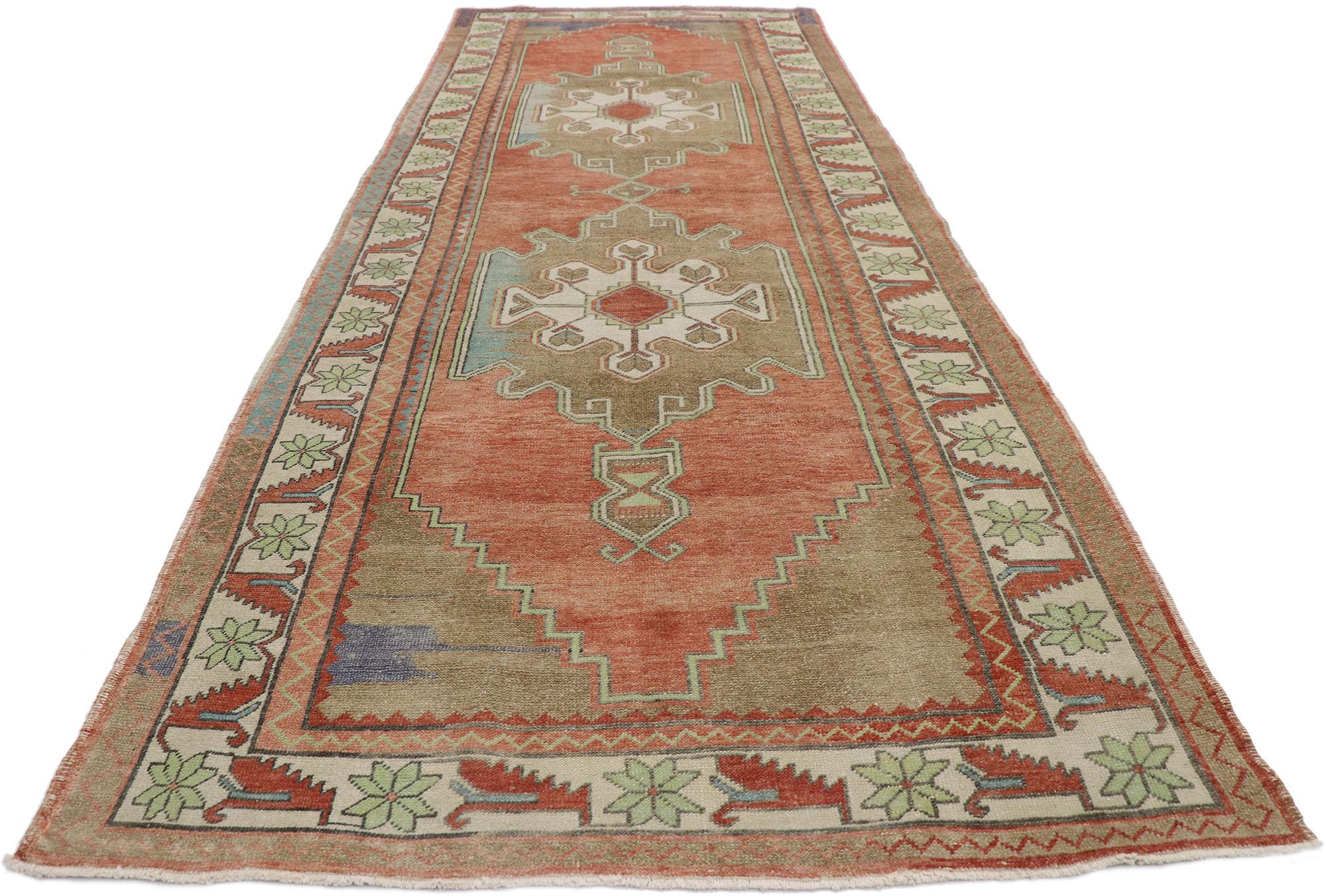 Hand-Knotted Vintage Turkish Oushak Rug, Rustic Sensibility Meets Nomadic Charm For Sale