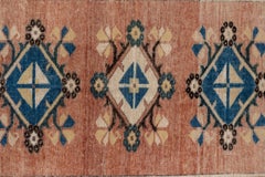 Vintage Turkish Oushak Rug, Salmon Field, Blue and Ivory Borders