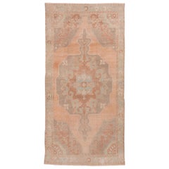 Vintage Turkish Oushak Rug, Soft Palette, Soft Tones, Light Orange Field