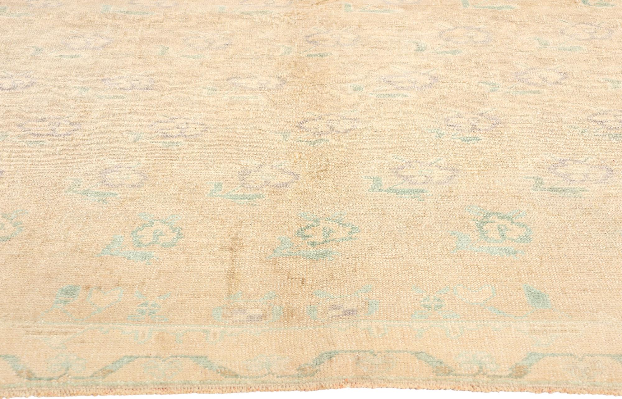 Hand-Knotted Vintage Turkish Oushak Rug Soft Pastel Earth-Tone Colors For Sale