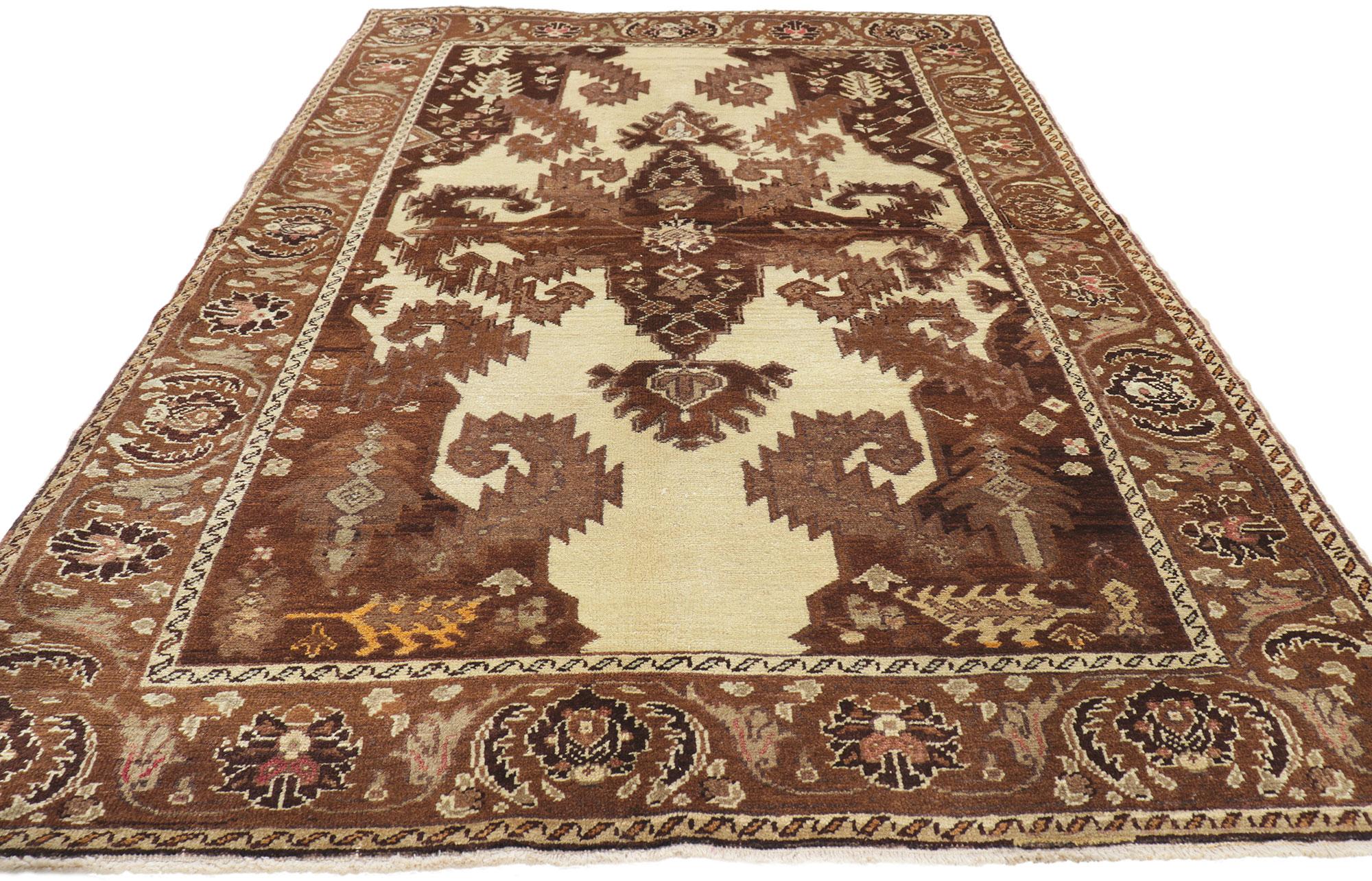 Hand-Knotted Vintage Turkish Oushak Rug, Timeless Elegance Meets Mid-Century Modern Style For Sale