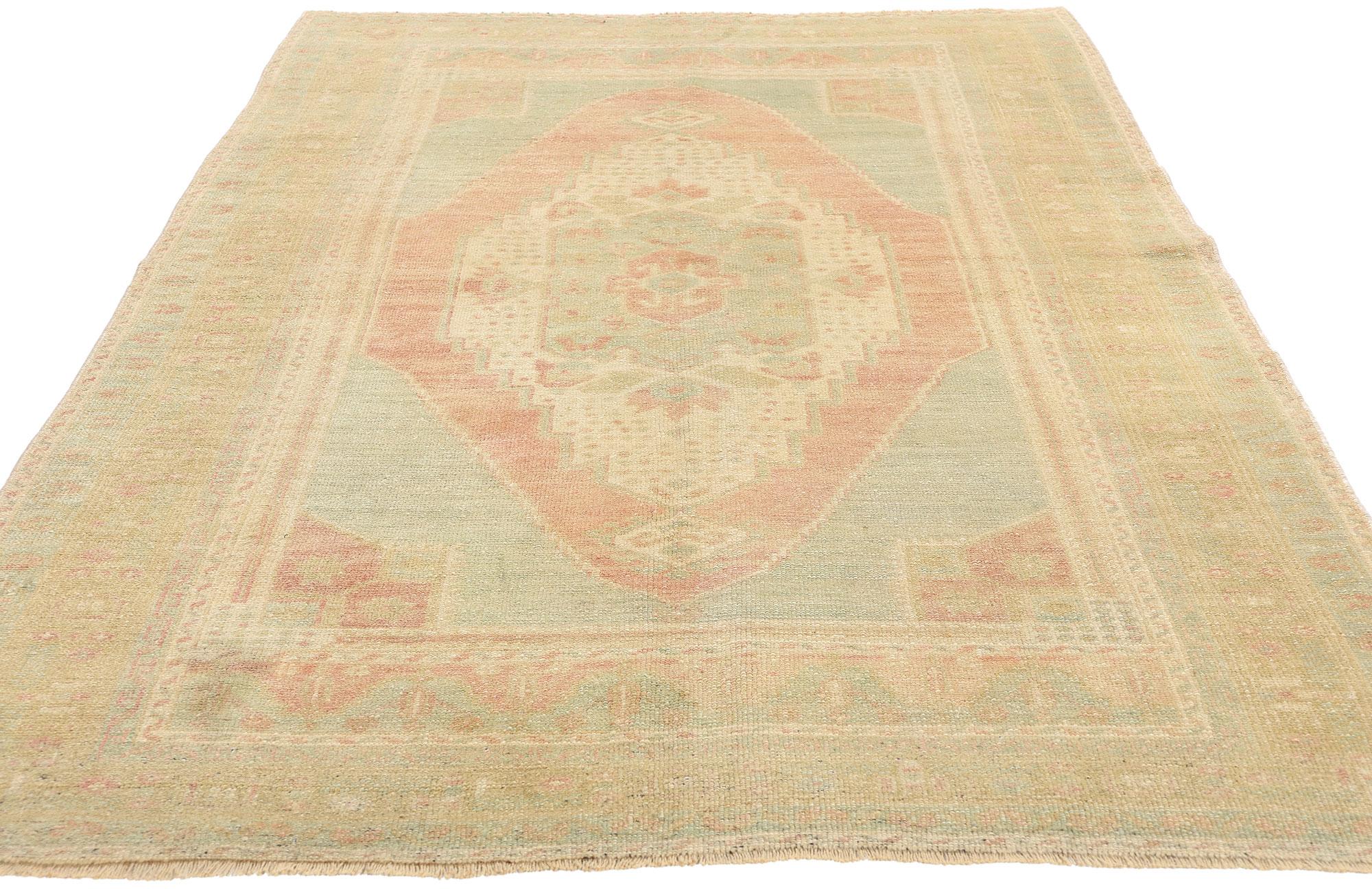 20th Century Vintage Turkish Oushak Rug, Timeless Tranquility Meets Anatolian Enchantmentt For Sale