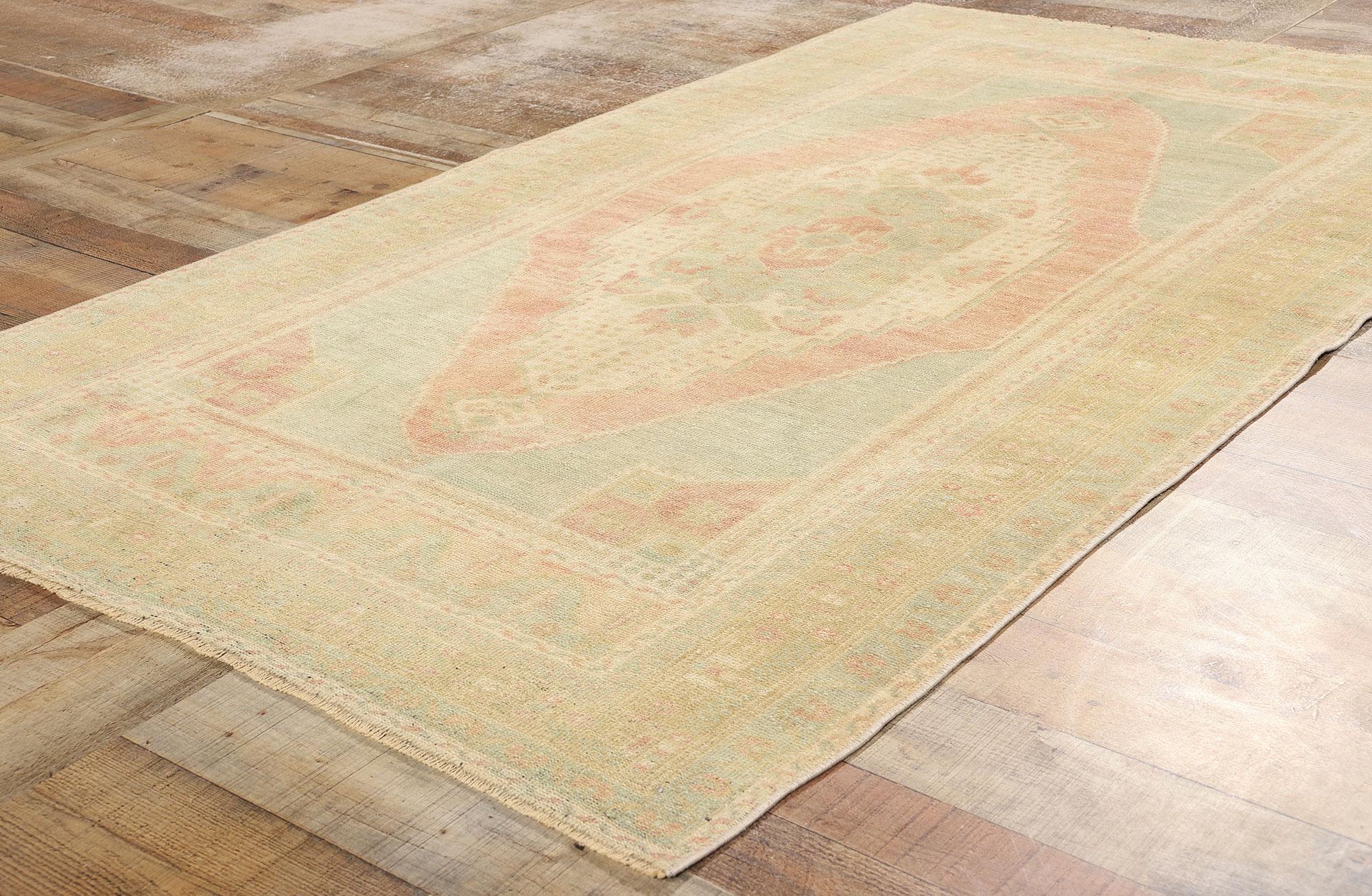 Wool Vintage Turkish Oushak Rug, Timeless Tranquility Meets Anatolian Enchantmentt For Sale