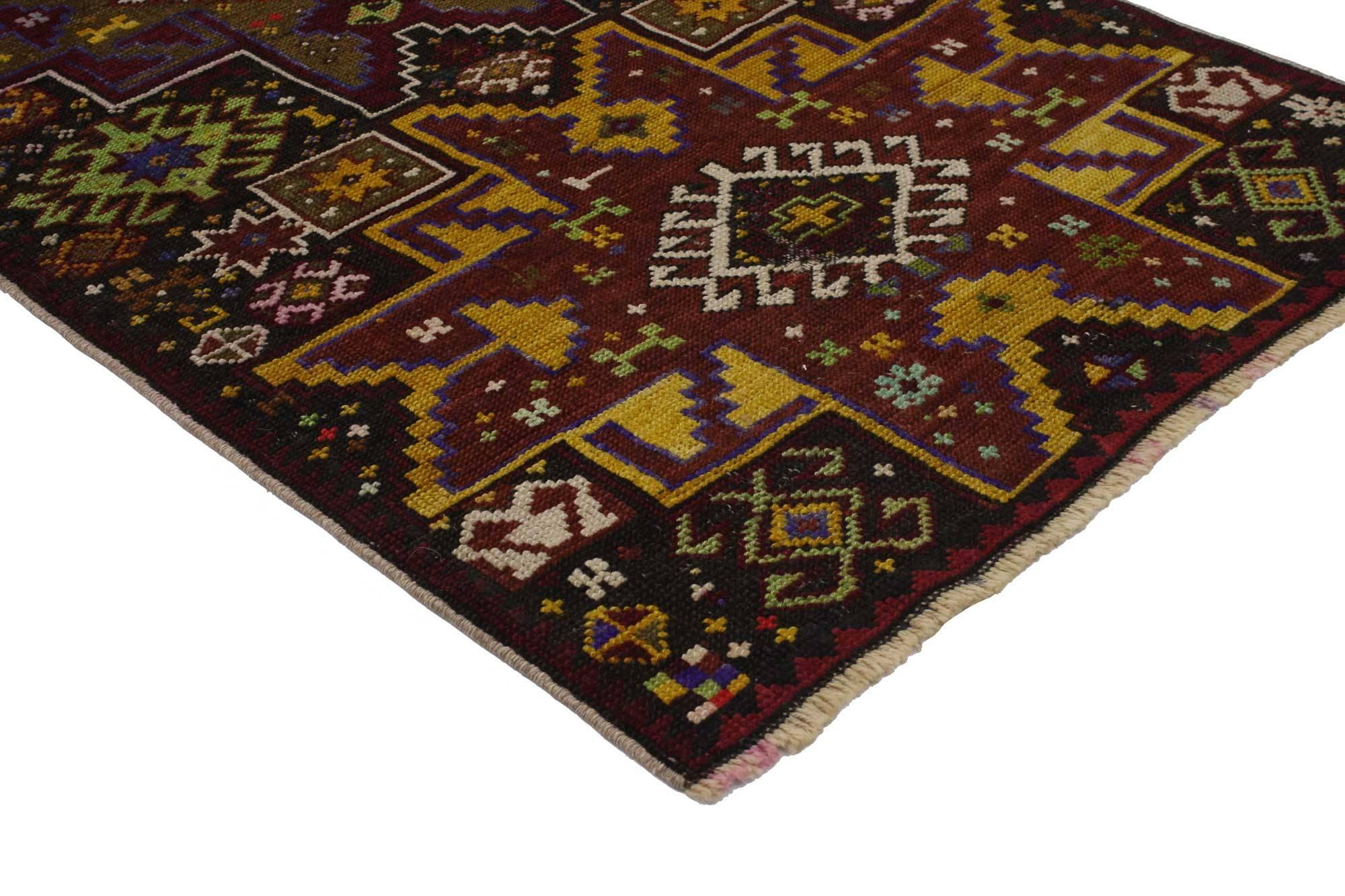 Hand-Knotted Vintage Turkish Oushak Rug with Tribal Style For Sale