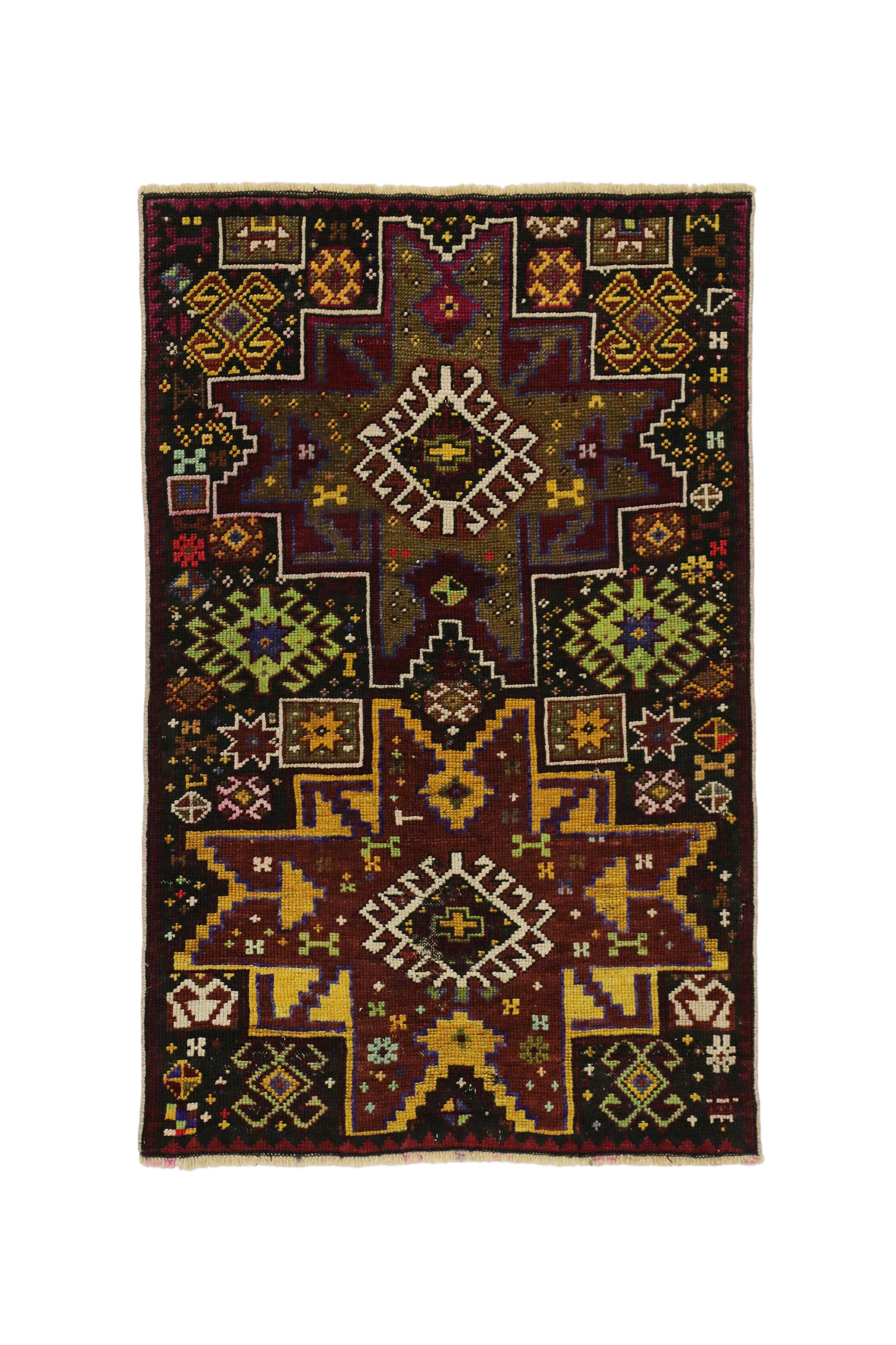 Wool Vintage Turkish Oushak Rug with Tribal Style For Sale