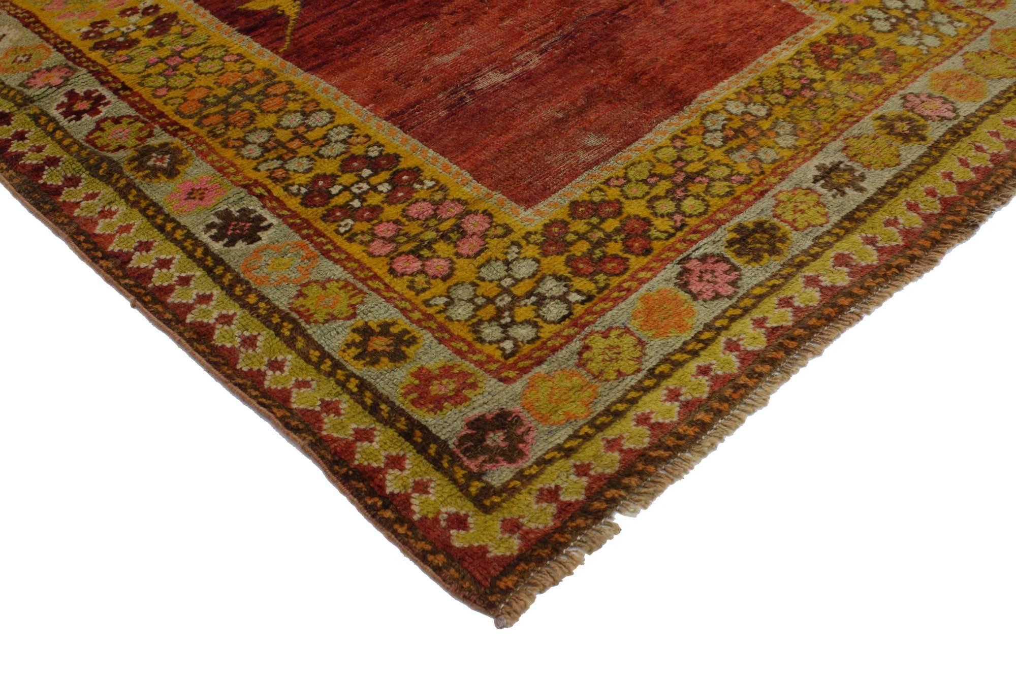 Islamic Vintage Turkish Oushak Rug, Turkish Prayer Rug For Sale