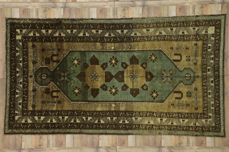 Vintage Turkish Oushak Gallery Rug, Anatolian Turkish Prayer Rug For Sale 1