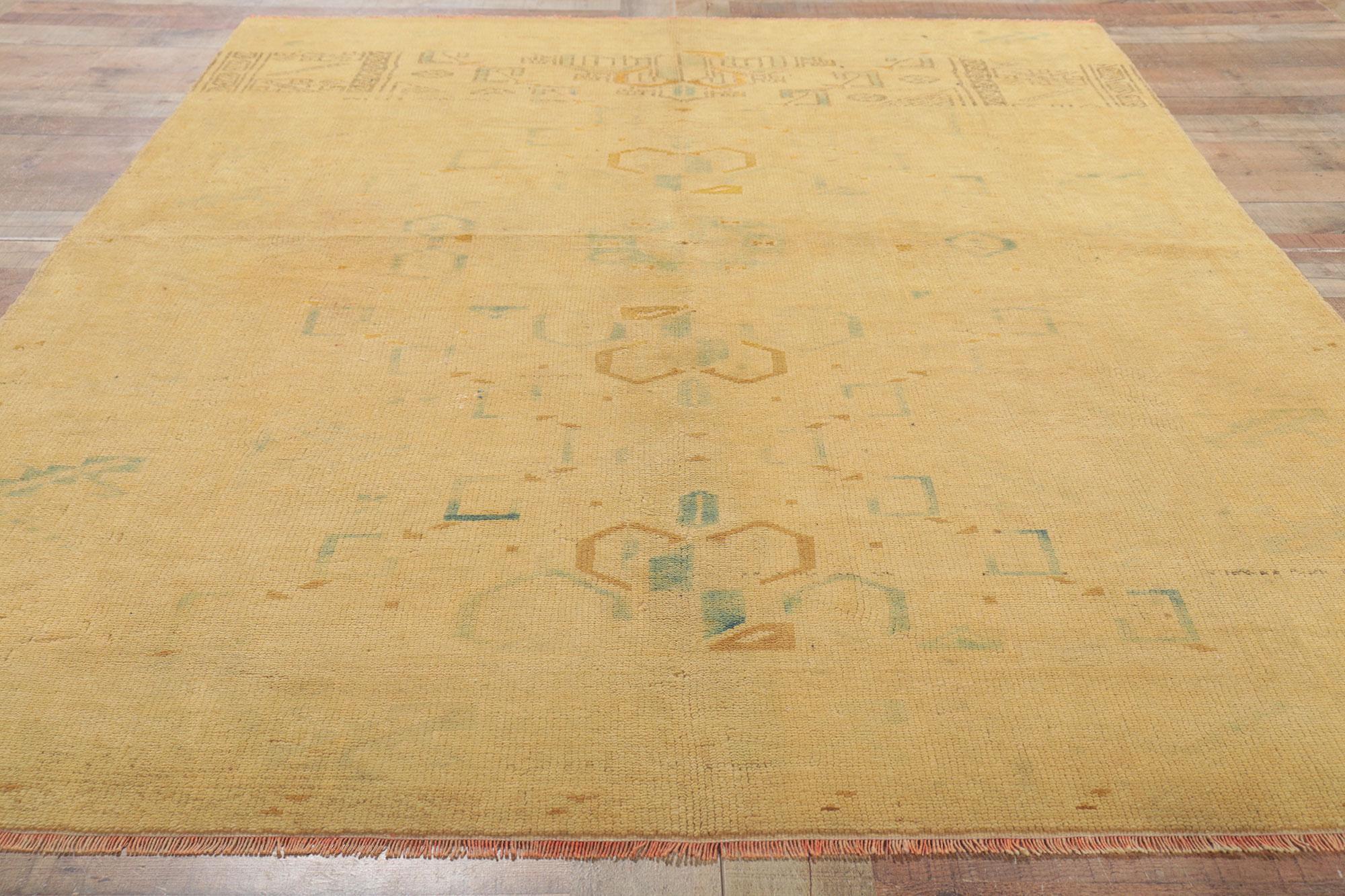 Alfombra turca Oushak vintage, la calidez vibrante se une a la belleza descolorida en venta 1