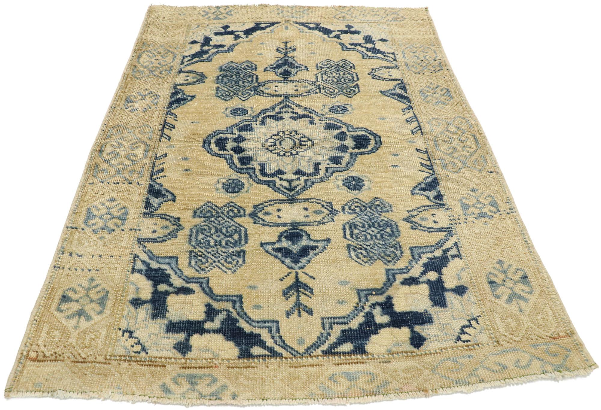 Hand-Knotted Vintage Turkish Oushak Rug Warm Mediterranean Costal Style For Sale