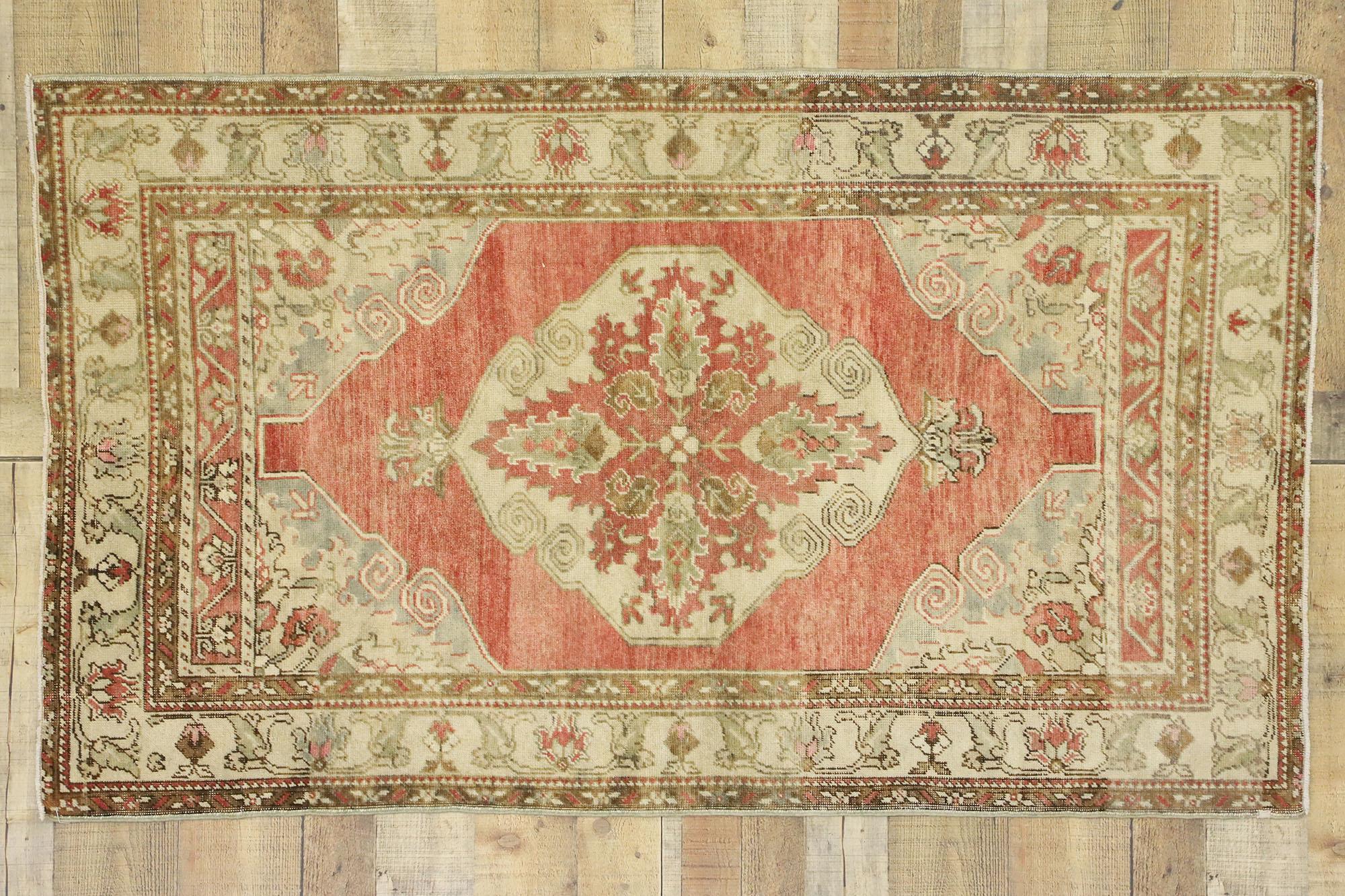 Vintage Turkish Oushak Rug with a Rustic Arts & Crafts Traditional Style For Sale 2
