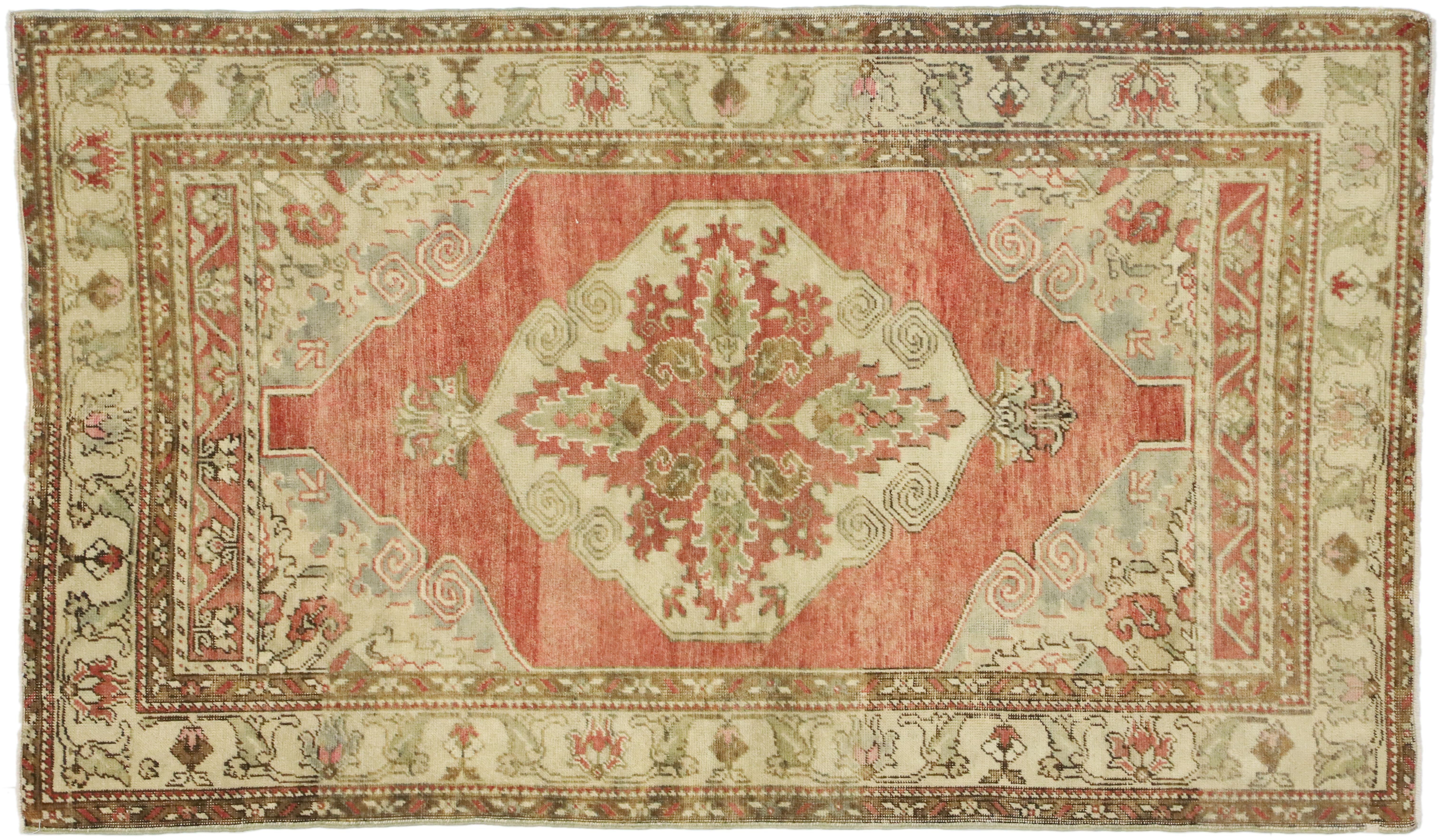 Vintage Turkish Oushak Rug with a Rustic Arts & Crafts Traditional Style For Sale 3