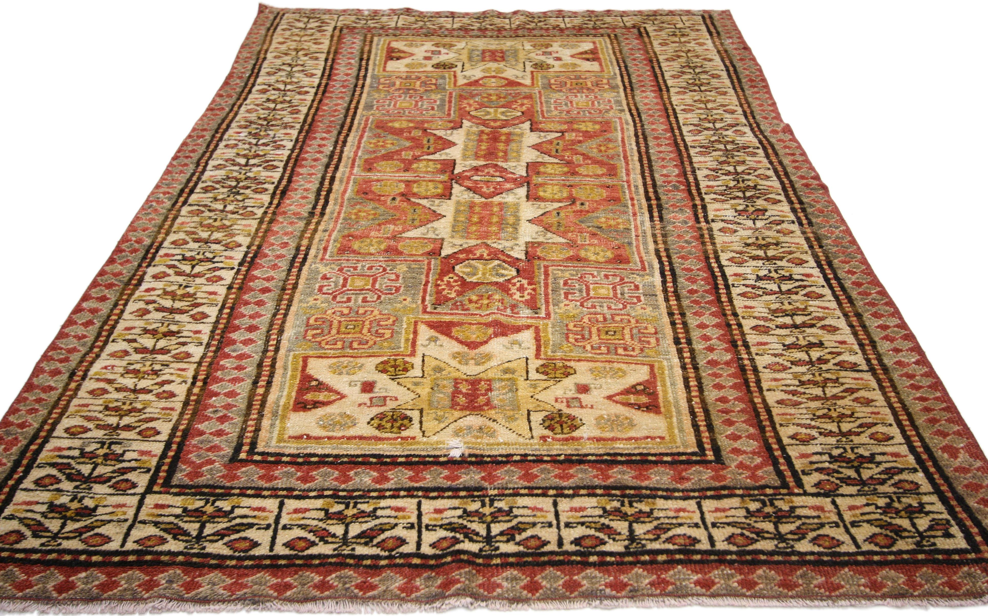 Hand-Knotted Vintage Turkish Oushak Rug with Aesthetic Movement Style For Sale