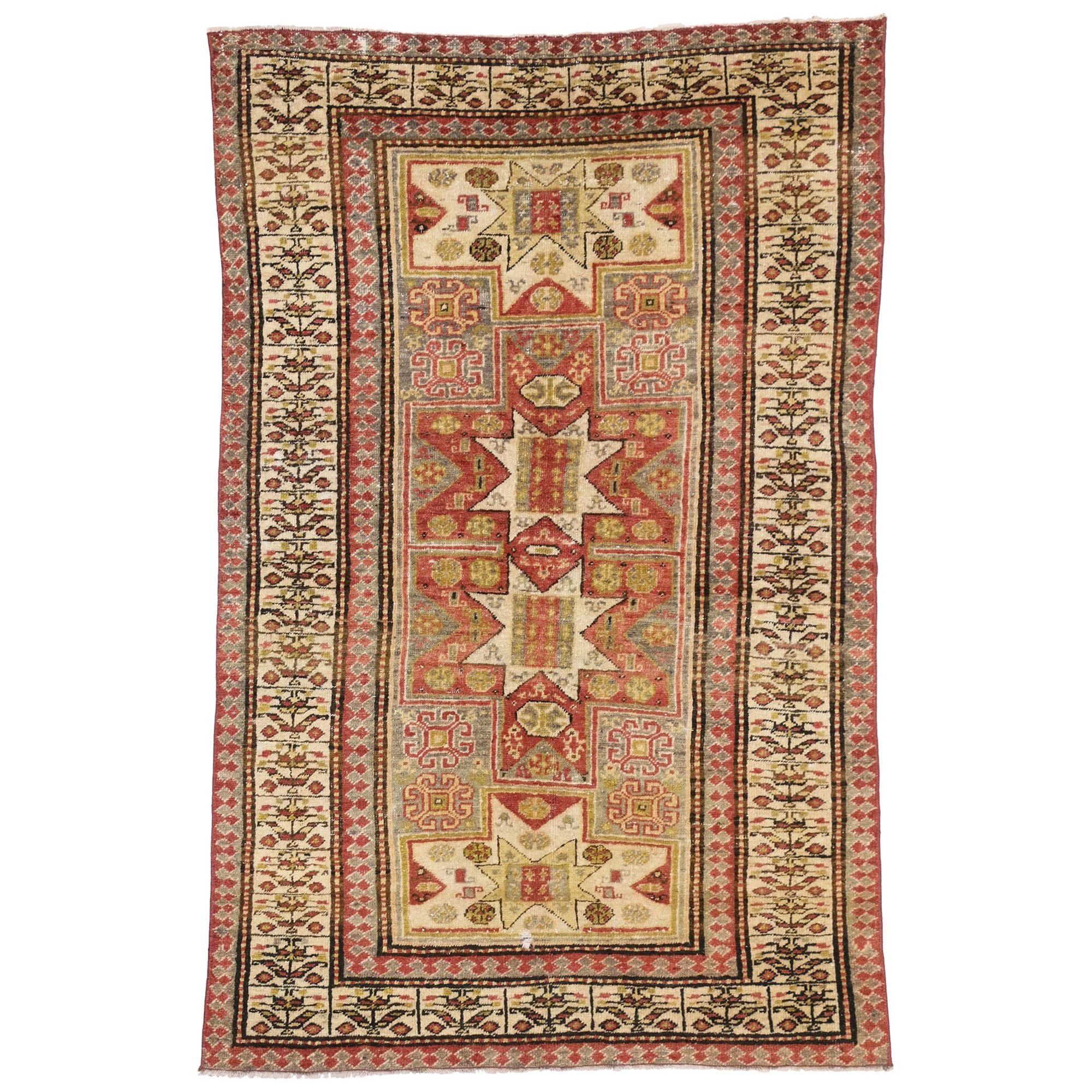 Vintage Turkish Oushak Rug with Aesthetic Movement Style For Sale