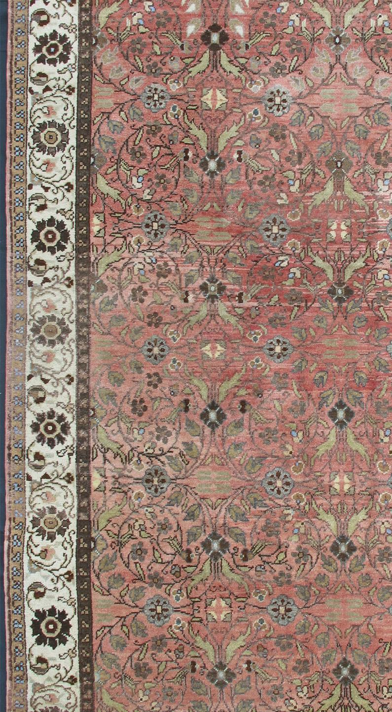 20th Century Vintage Turkish Oushak Rug with All-Over Floral Design in Pink Color Field For Sale