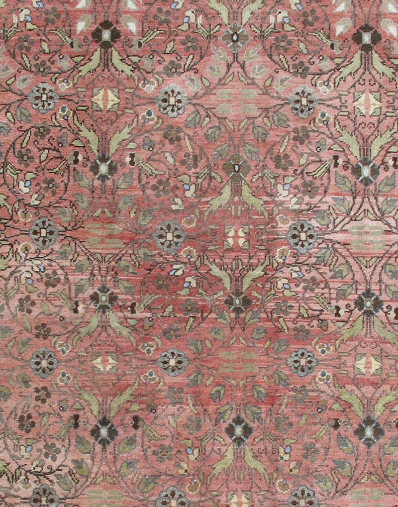 Vintage Turkish Oushak Rug with All-Over Floral Design in Pink Color Field For Sale 2