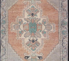 Vintage Turkish Oushak Rug with All-Over Sub-Geometric Medallion Design