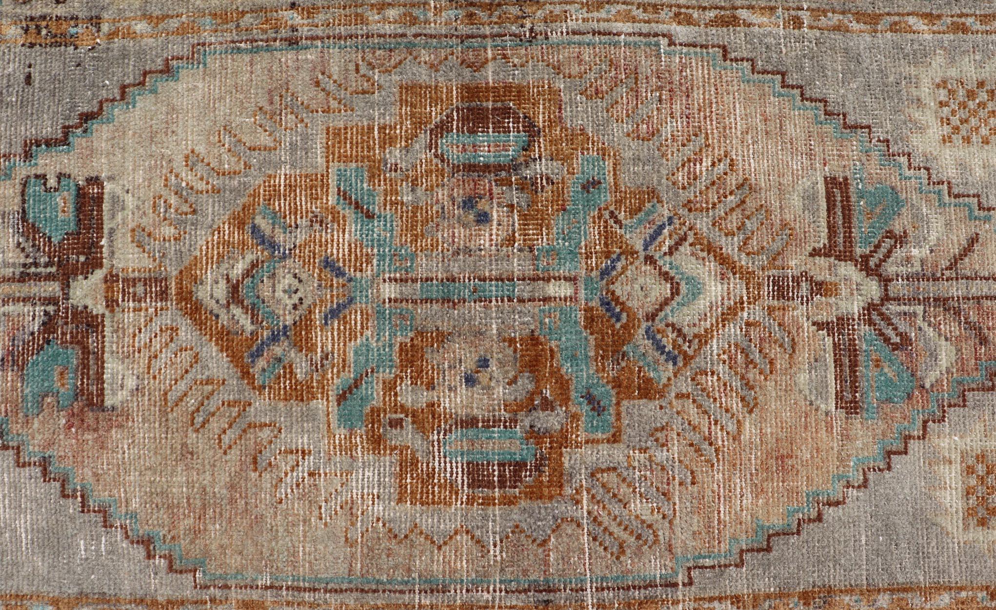 Hand-Knotted Vintage Turkish Oushak Rug with All-Over Sub-Geometric Medallion Design  For Sale
