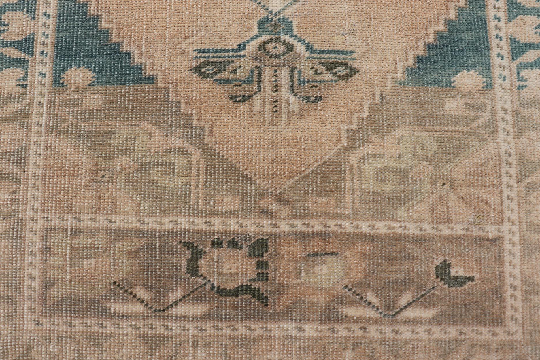 Hand-Knotted Vintage Turkish Oushak Rug with All-Over Sub-Geometric Medallion Design For Sale