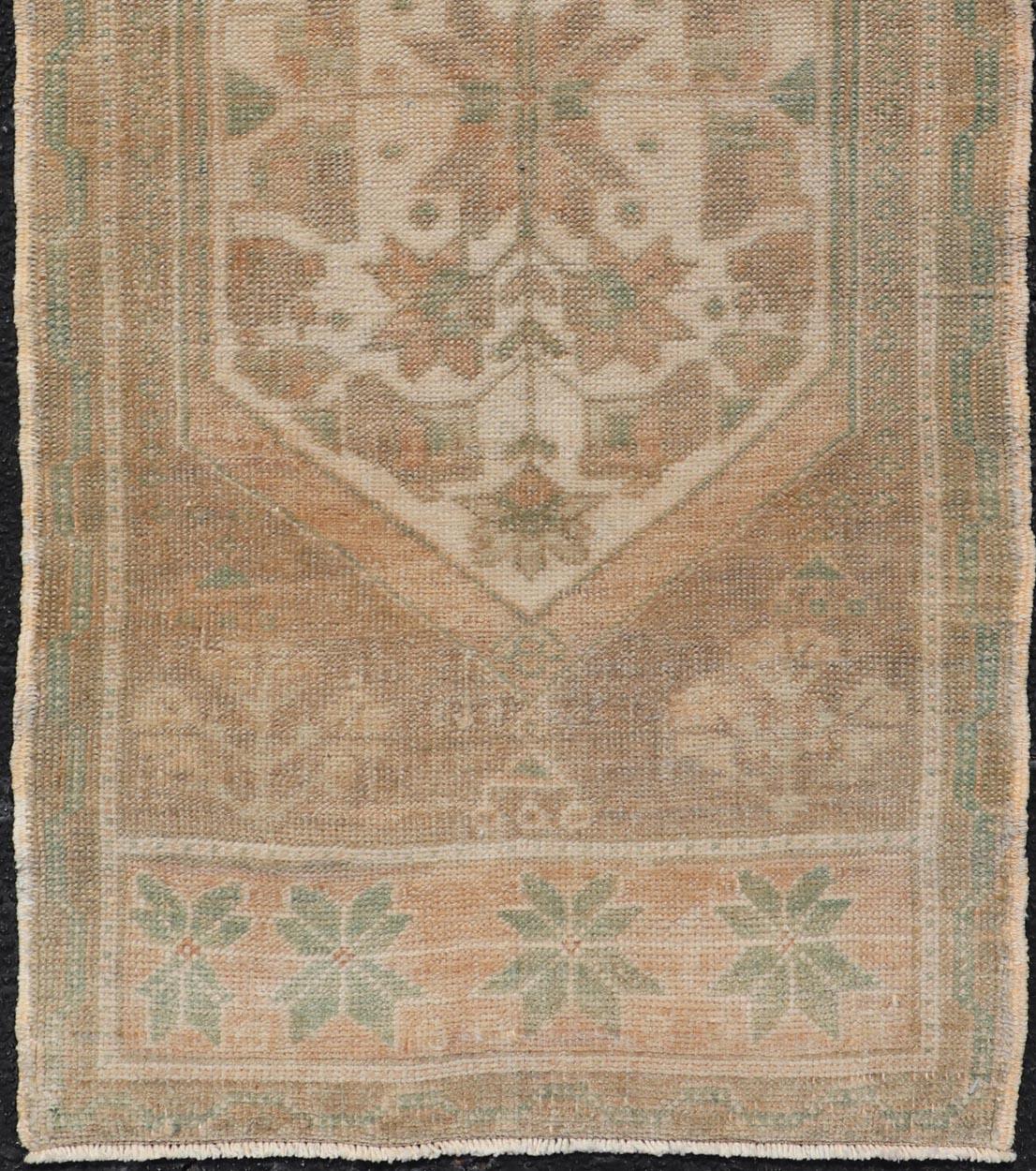 Hand-Knotted Vintage Turkish Oushak Rug with All-Over Sub-Geometric Medallion Design For Sale