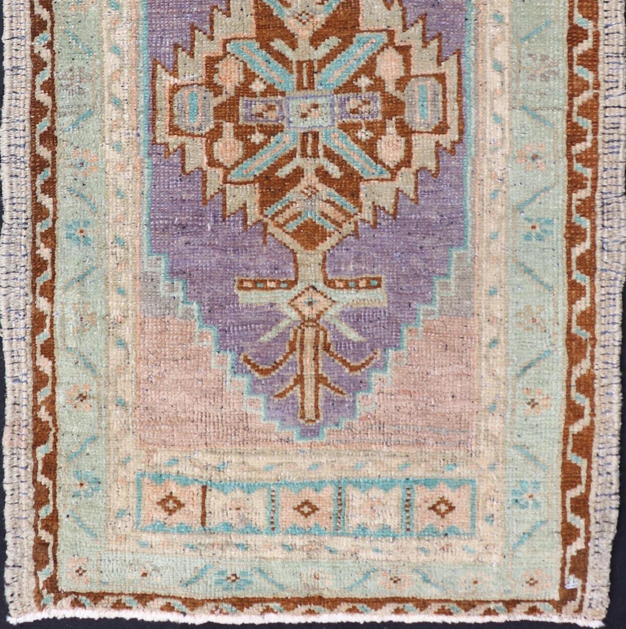 Hand-Knotted Vintage Turkish Oushak Rug with All-Over Sub-Geometric Medallion Design For Sale