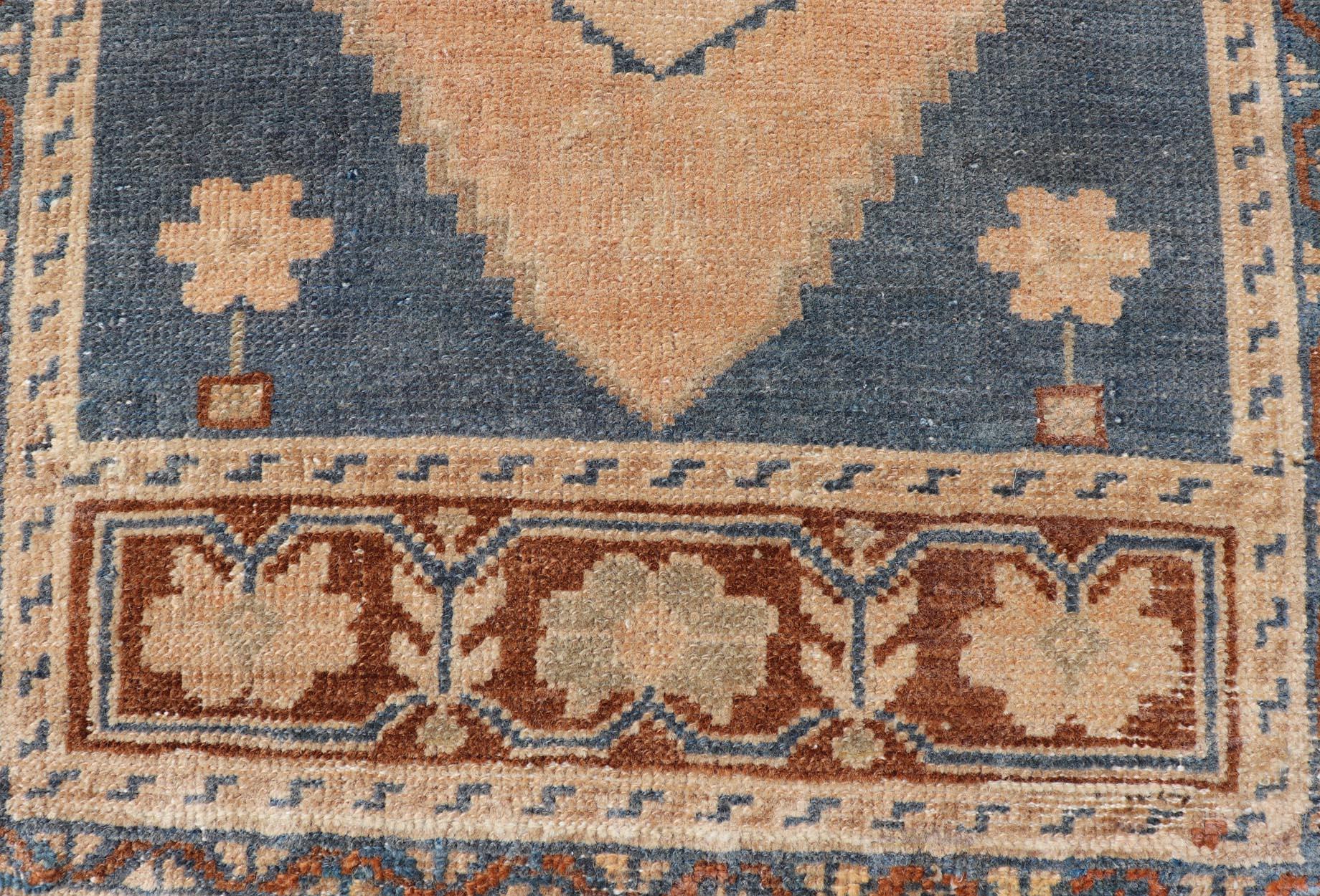 Hand-Knotted Vintage Turkish Oushak Rug with All-Over Sub-Geometric Medallion Design