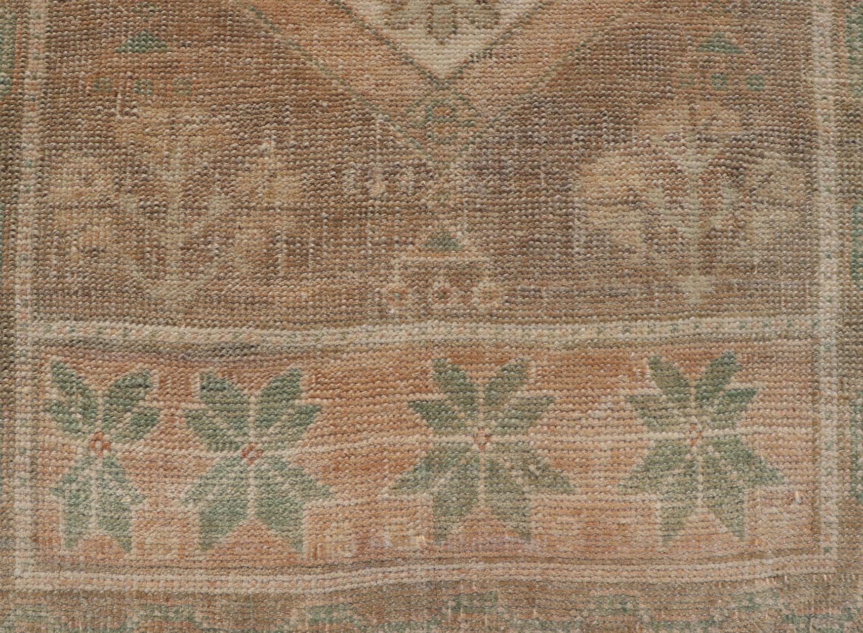 Wool Vintage Turkish Oushak Rug with All-Over Sub-Geometric Medallion Design For Sale