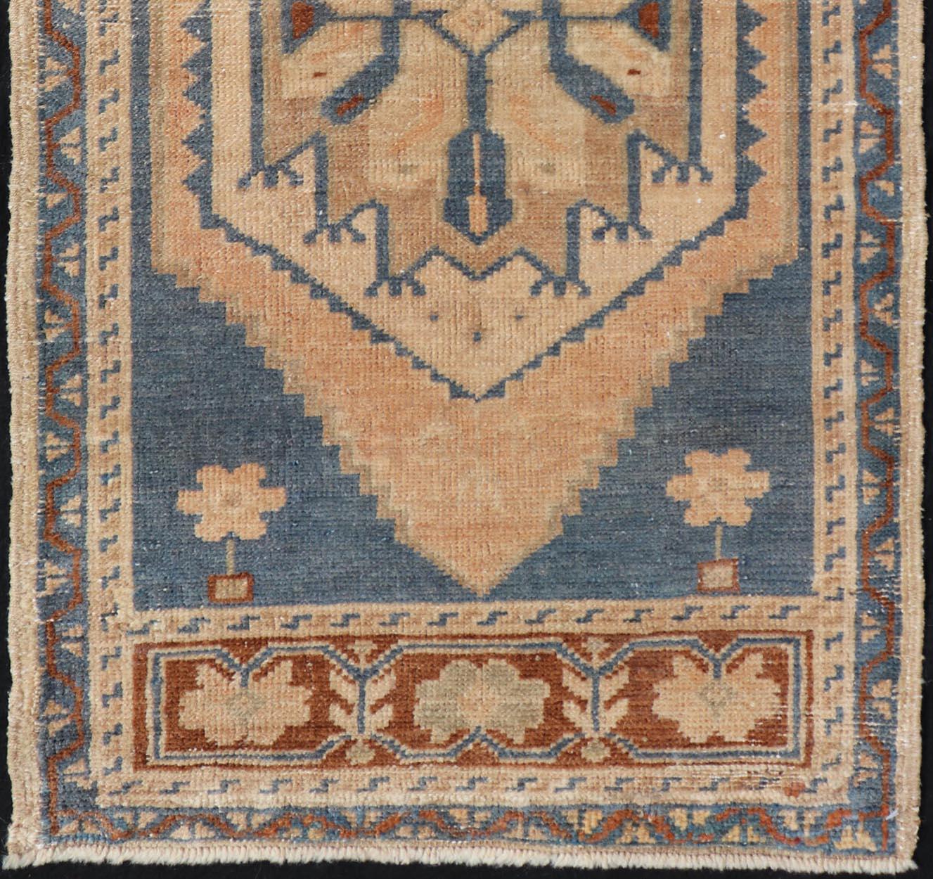 Wool Vintage Turkish Oushak Rug with All-Over Sub-Geometric Medallion Design