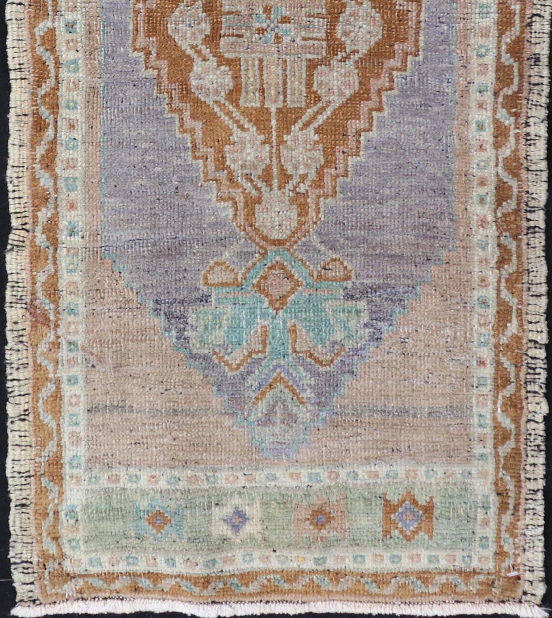 Wool Vintage Turkish Oushak Rug with All-Over Sub-Geometric Medallion Design For Sale