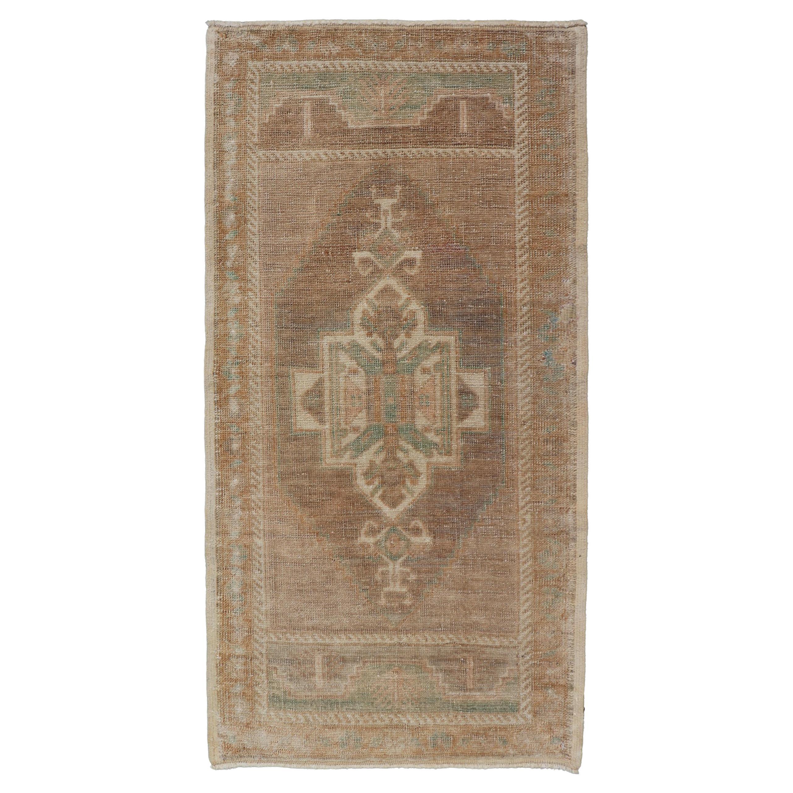 Vintage Turkish Oushak Rug with All-Over Sub-Geometric Medallion Design