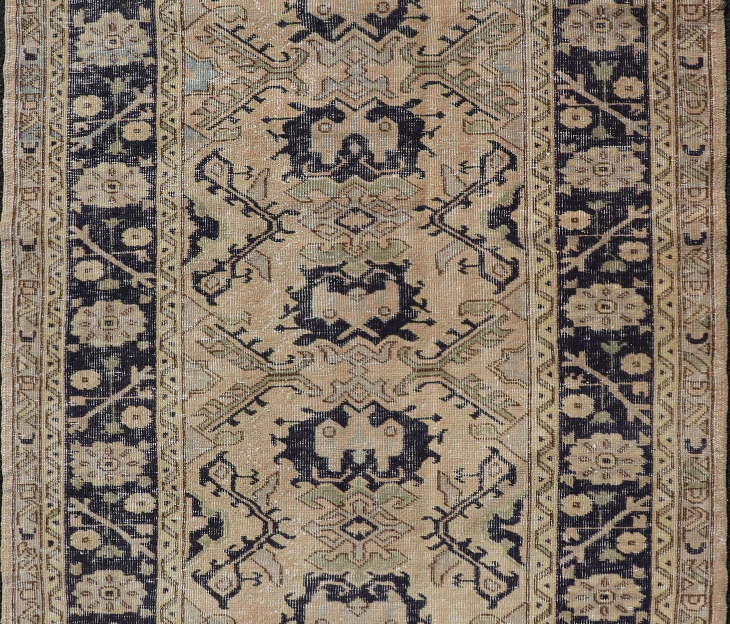 Vintage Turkish Oushak Rug with All-Over Sub-Geometric Medallion Design in Blue In Good Condition For Sale In Atlanta, GA