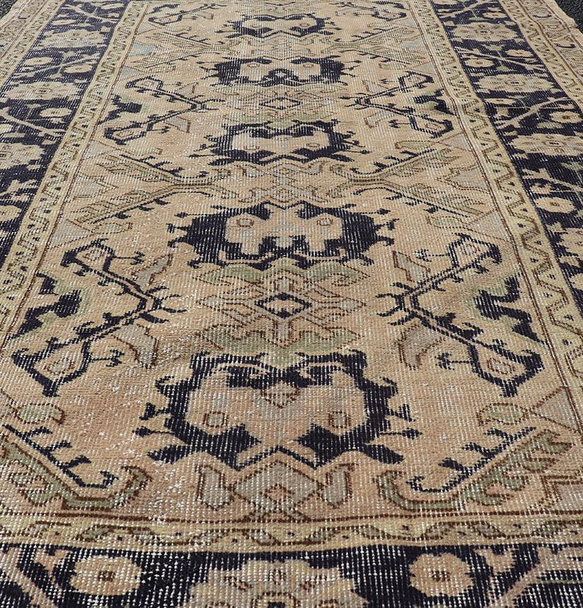 Vintage Turkish Oushak Rug with All-Over Sub-Geometric Medallion Design in Blue For Sale 1