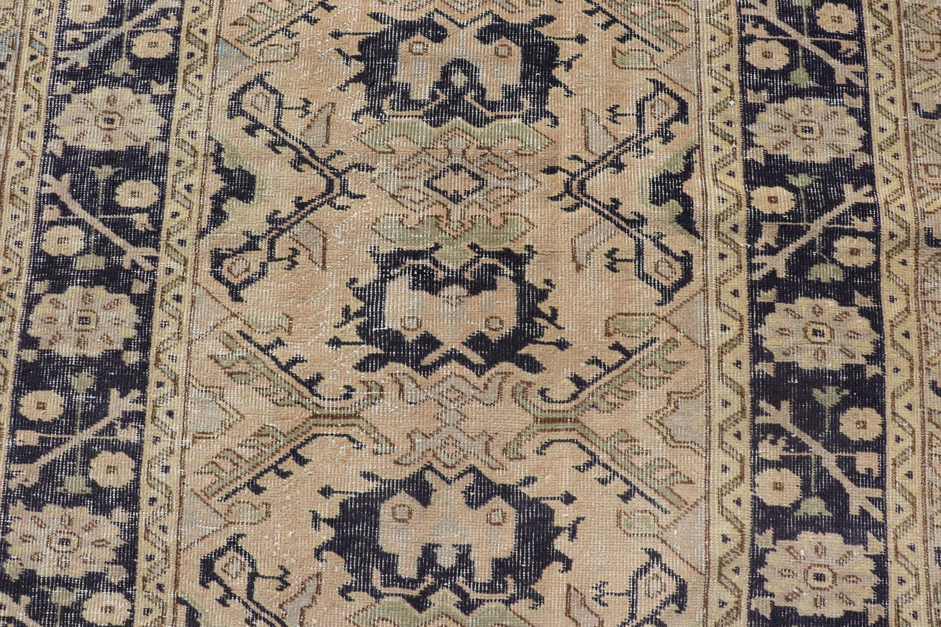 Vintage Turkish Oushak Rug with All-Over Sub-Geometric Medallion Design in Blue For Sale 2