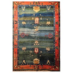Vintage Turkish Oushak Rug with Allover Geometric Pattern in Green, Blue, Salmon