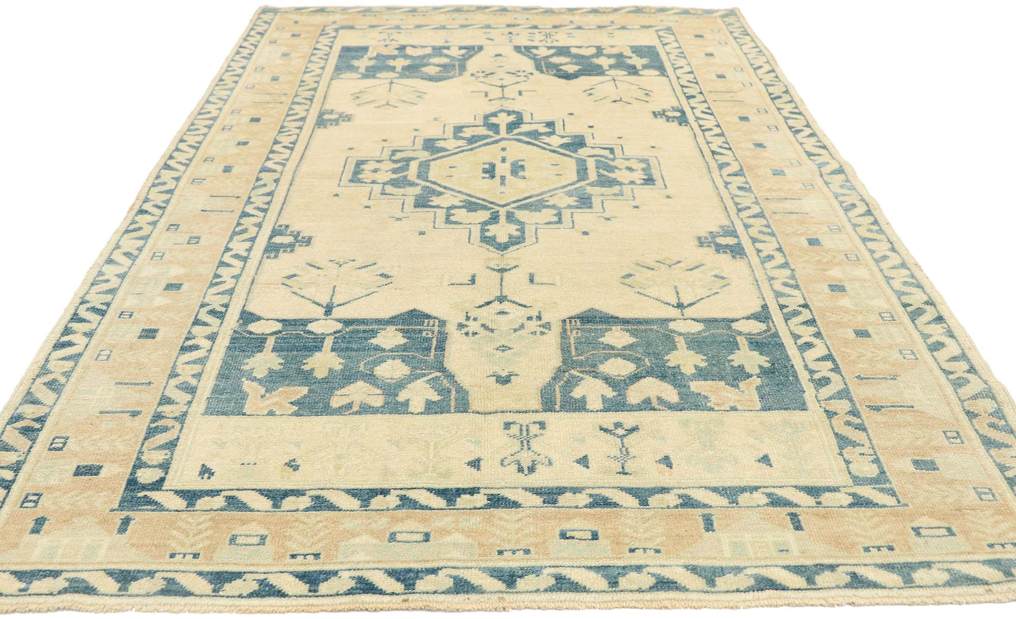 Hand-Knotted Vintage Turkish Oushak Rug with American Craftsman Style For Sale