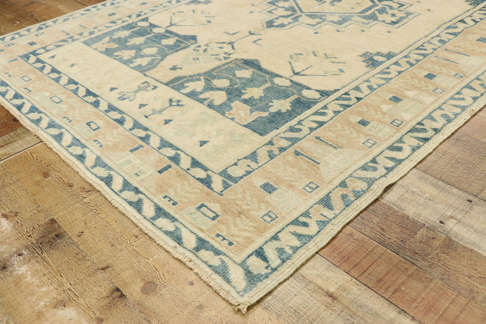Wool Vintage Turkish Oushak Rug with American Craftsman Style For Sale