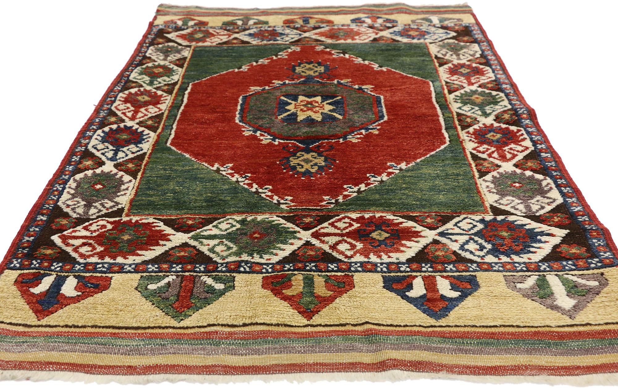 Hand-Knotted Vintage Turkish Oushak Rug with American Craftsman Tribal Style For Sale