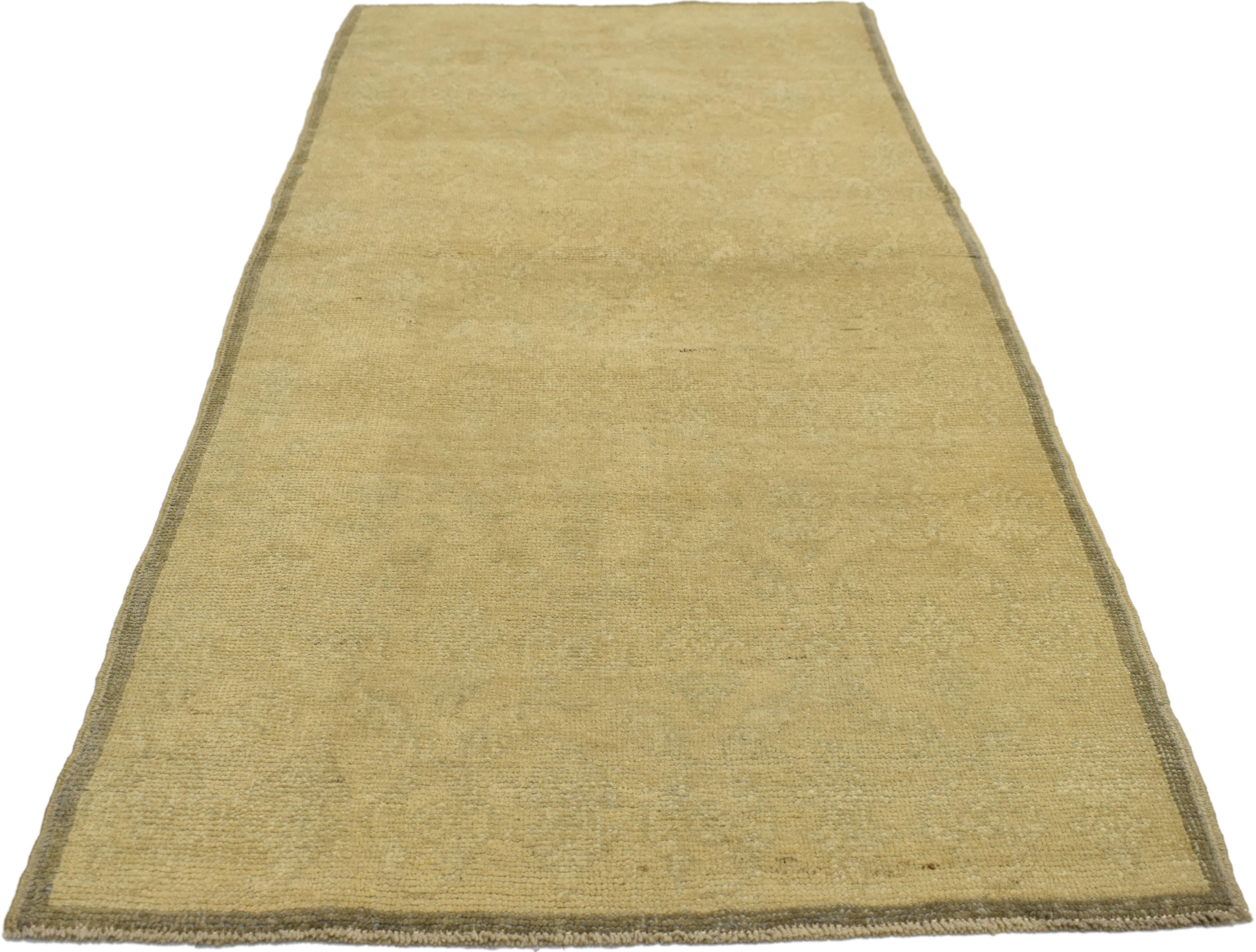 Hand-Knotted Vintage Turkish Oushak Rug with Amish-Shaker Style, Short Hallway Runner For Sale