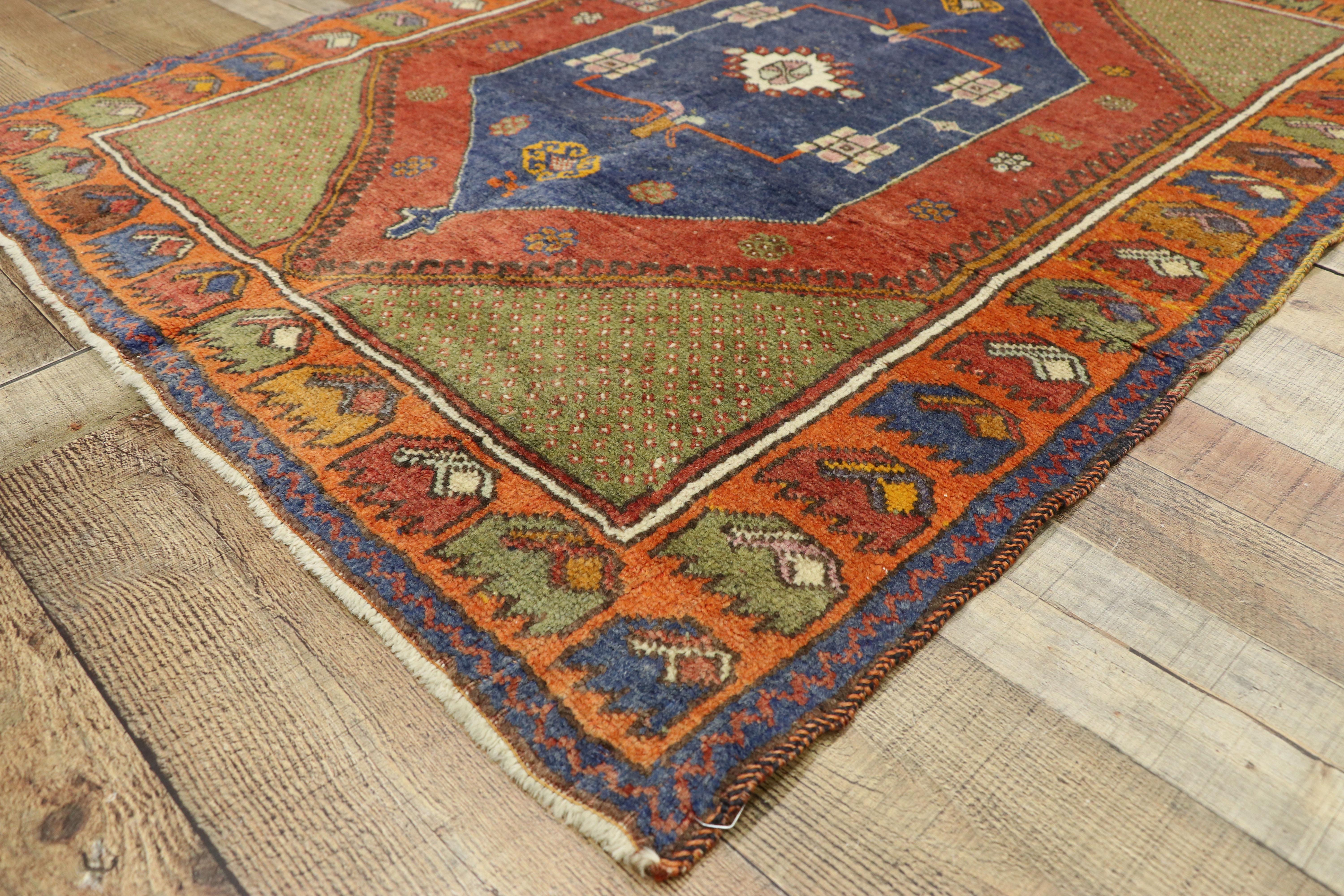 Vintage Turkish Oushak Rug with Art Deco Style and Tribal Vibes For Sale 1