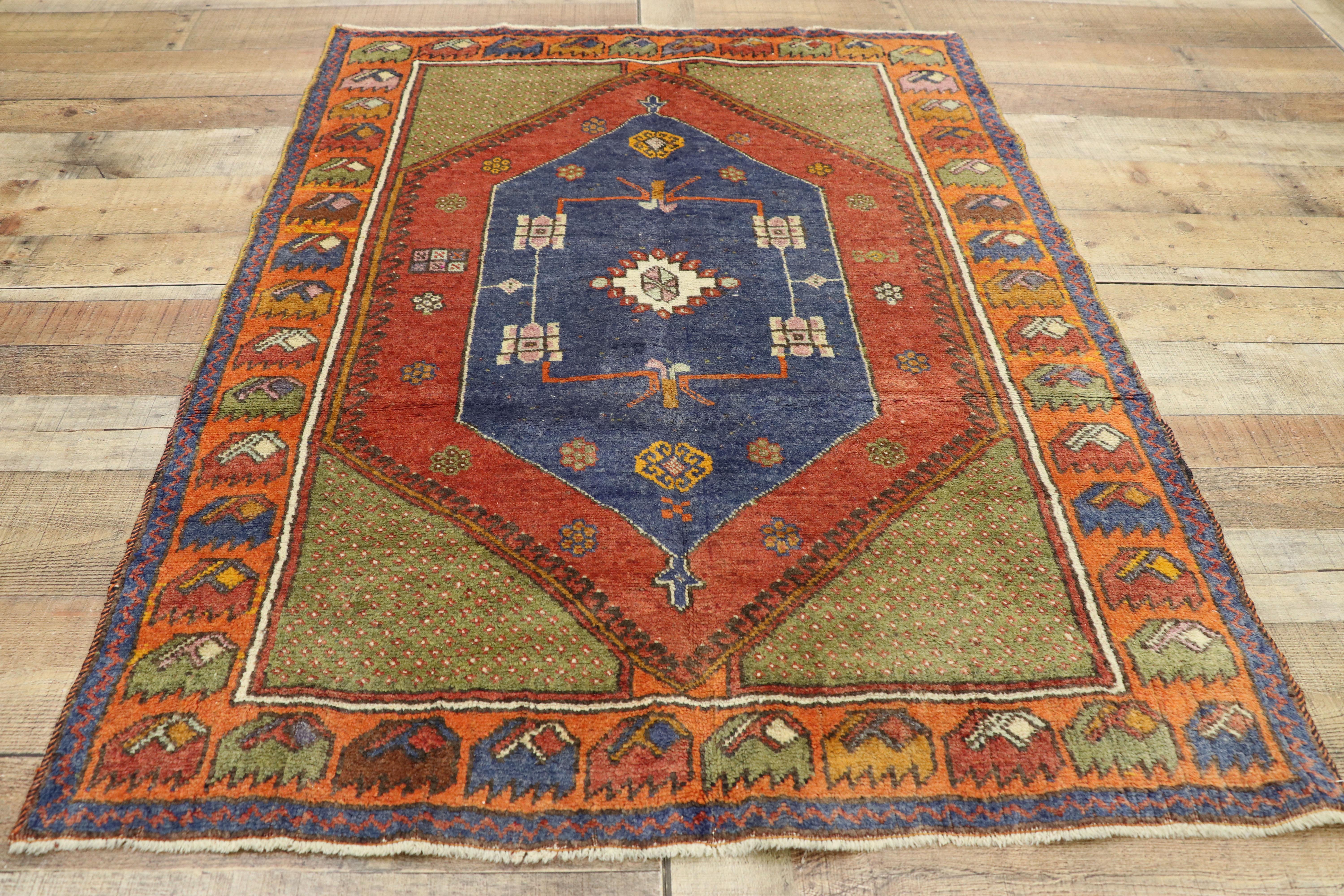 Vintage Turkish Oushak Rug with Art Deco Style and Tribal Vibes For Sale 2