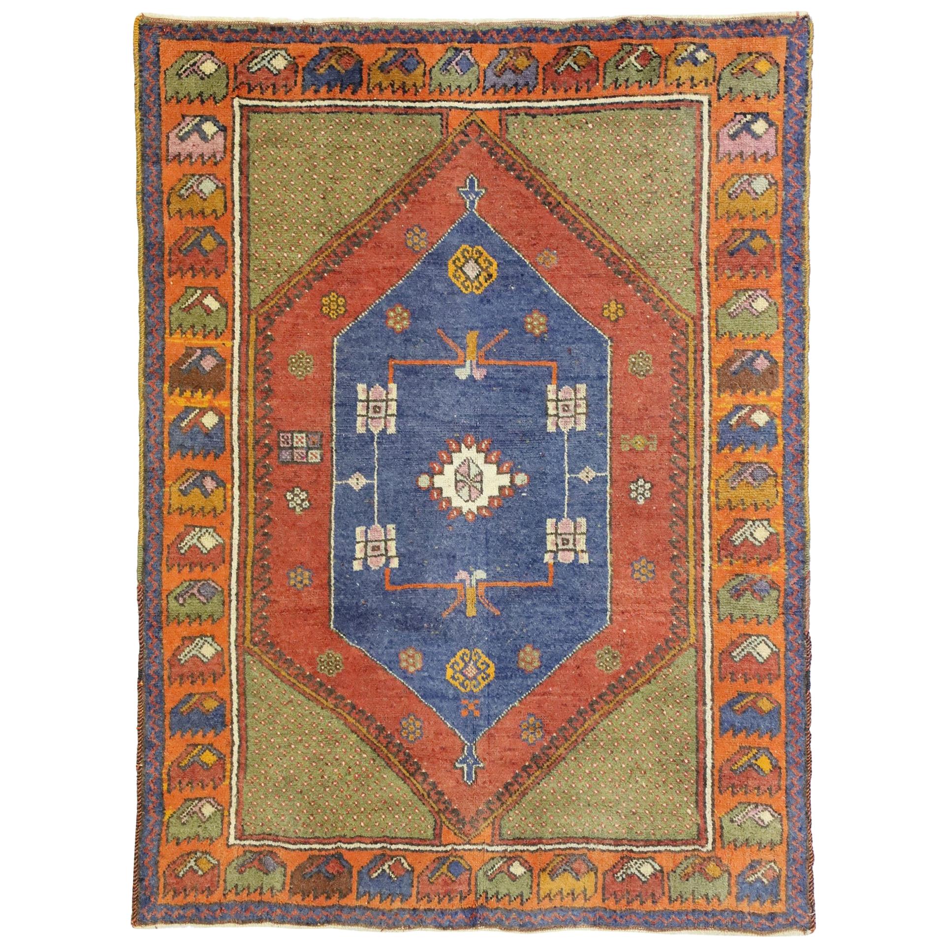Vintage Turkish Oushak Rug with Art Deco Style and Tribal Vibes For Sale