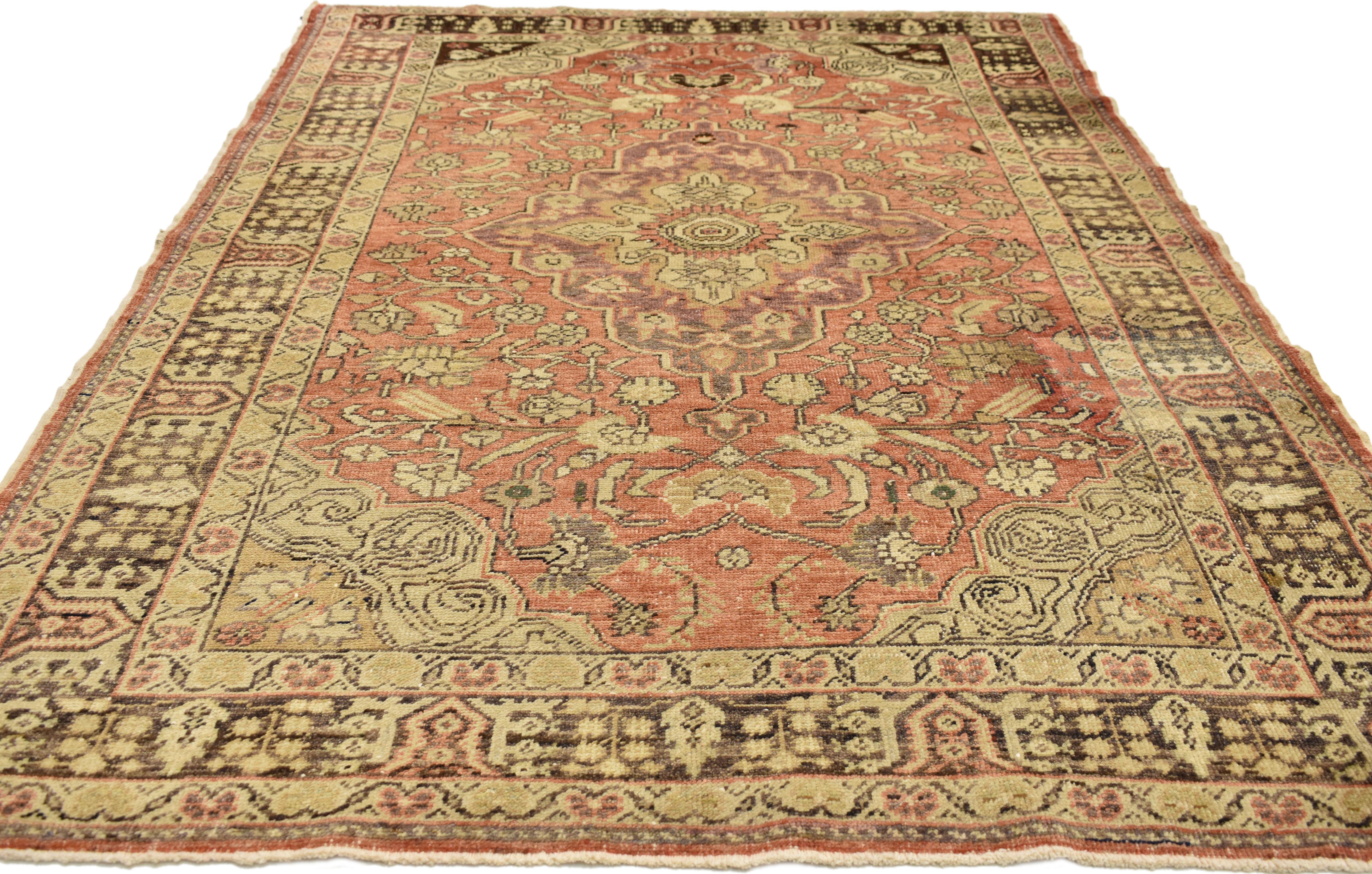 Vintage Turkish Oushak Rug with Artisan Rustic Style In Good Condition For Sale In Dallas, TX