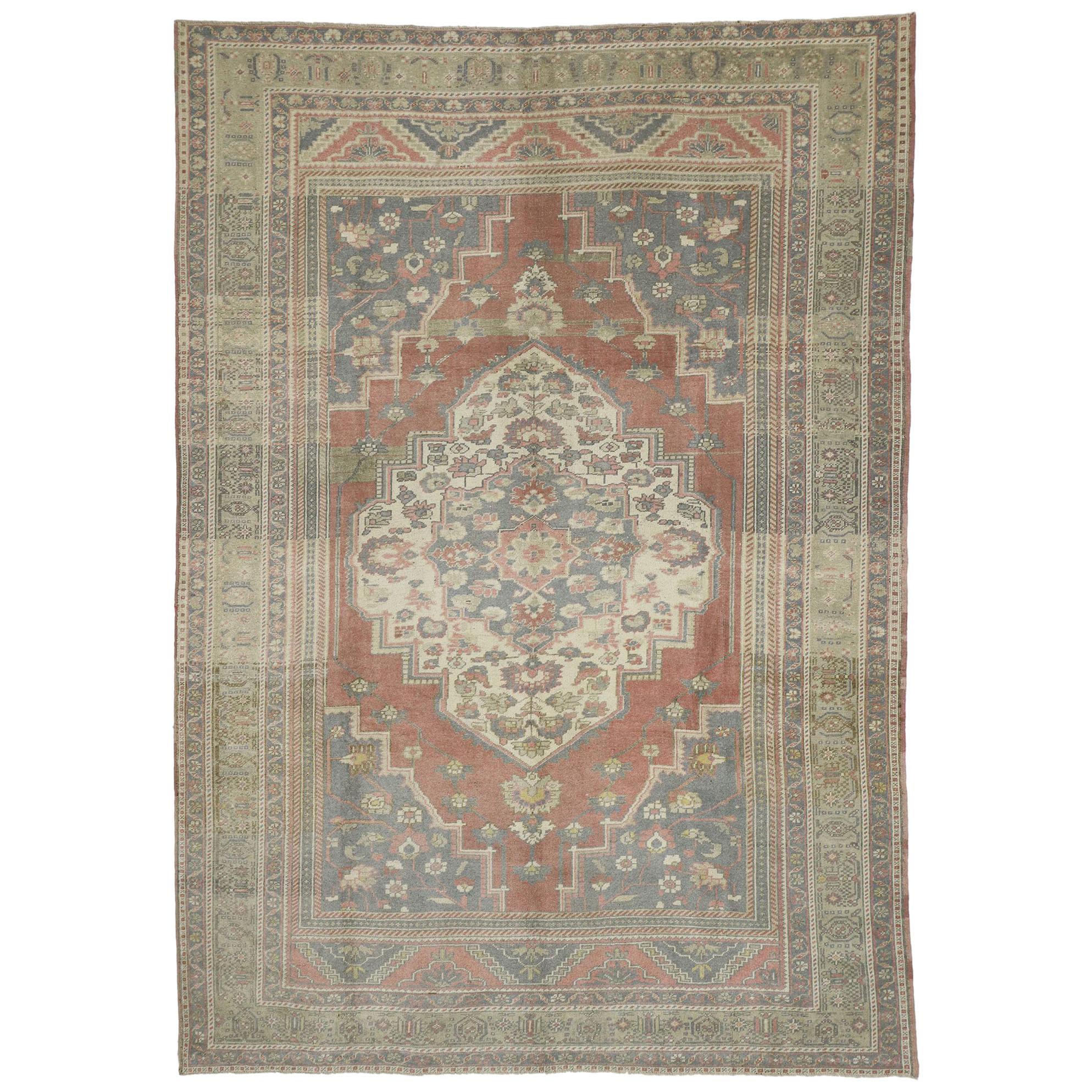 Vintage Turkish Oushak Rug with Artisan and American Colonial Style For Sale