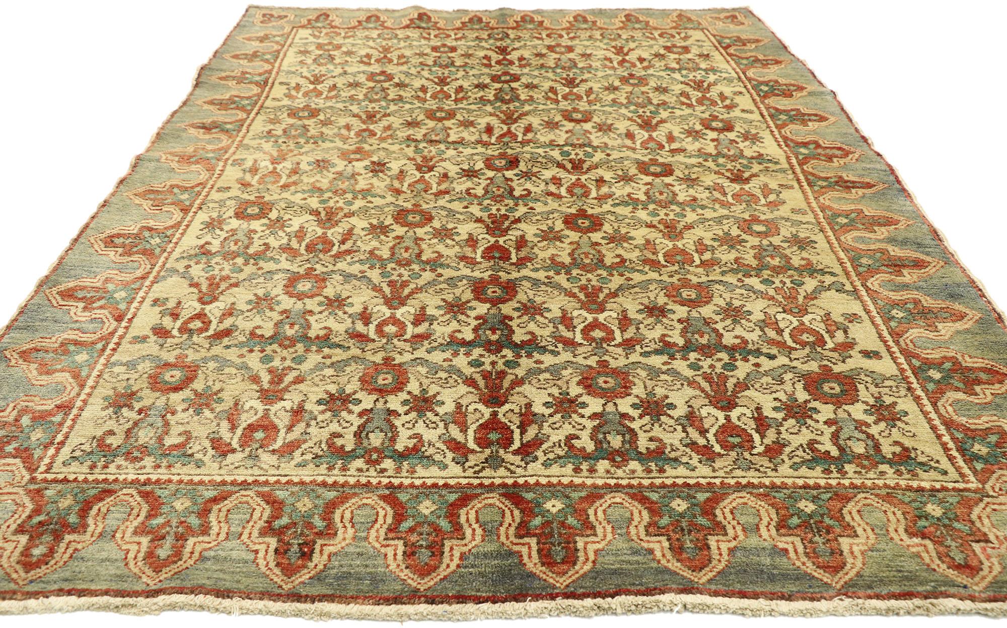 Hand-Knotted Vintage Turkish Oushak Rug with Arts & Crafts Cottage Style For Sale