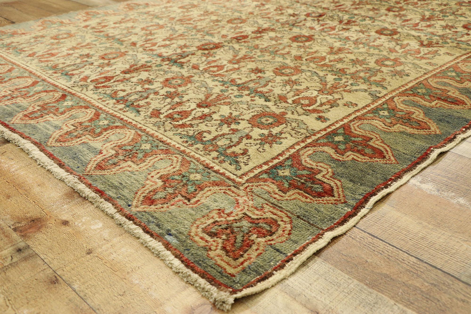 Wool Vintage Turkish Oushak Rug with Arts & Crafts Cottage Style For Sale