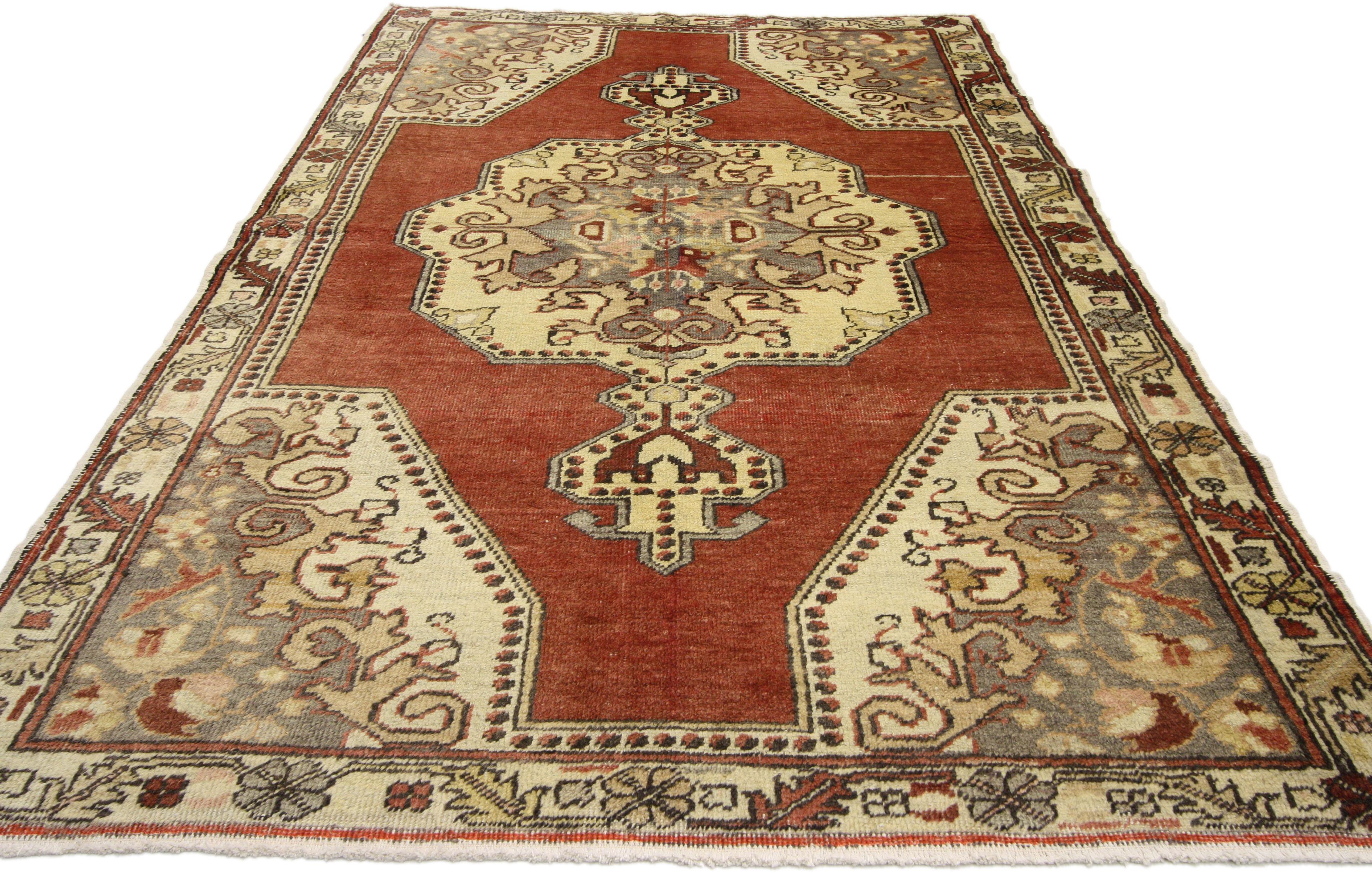 Hand-Knotted Vintage Turkish Oushak Rug with Arts & Crafts Style For Sale