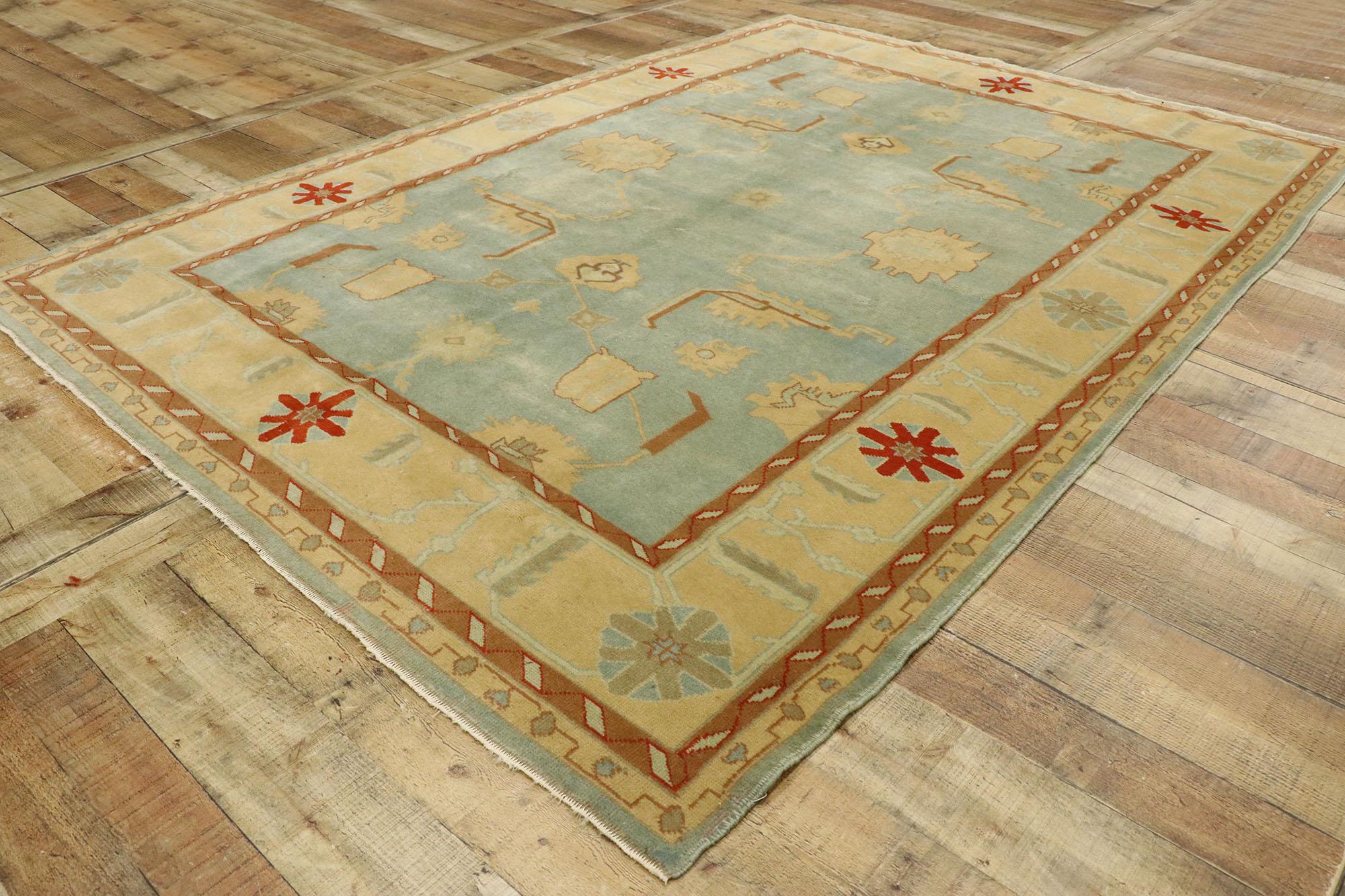 Wool Vintage Turkish Oushak Rug with Arts & Crafts Style For Sale