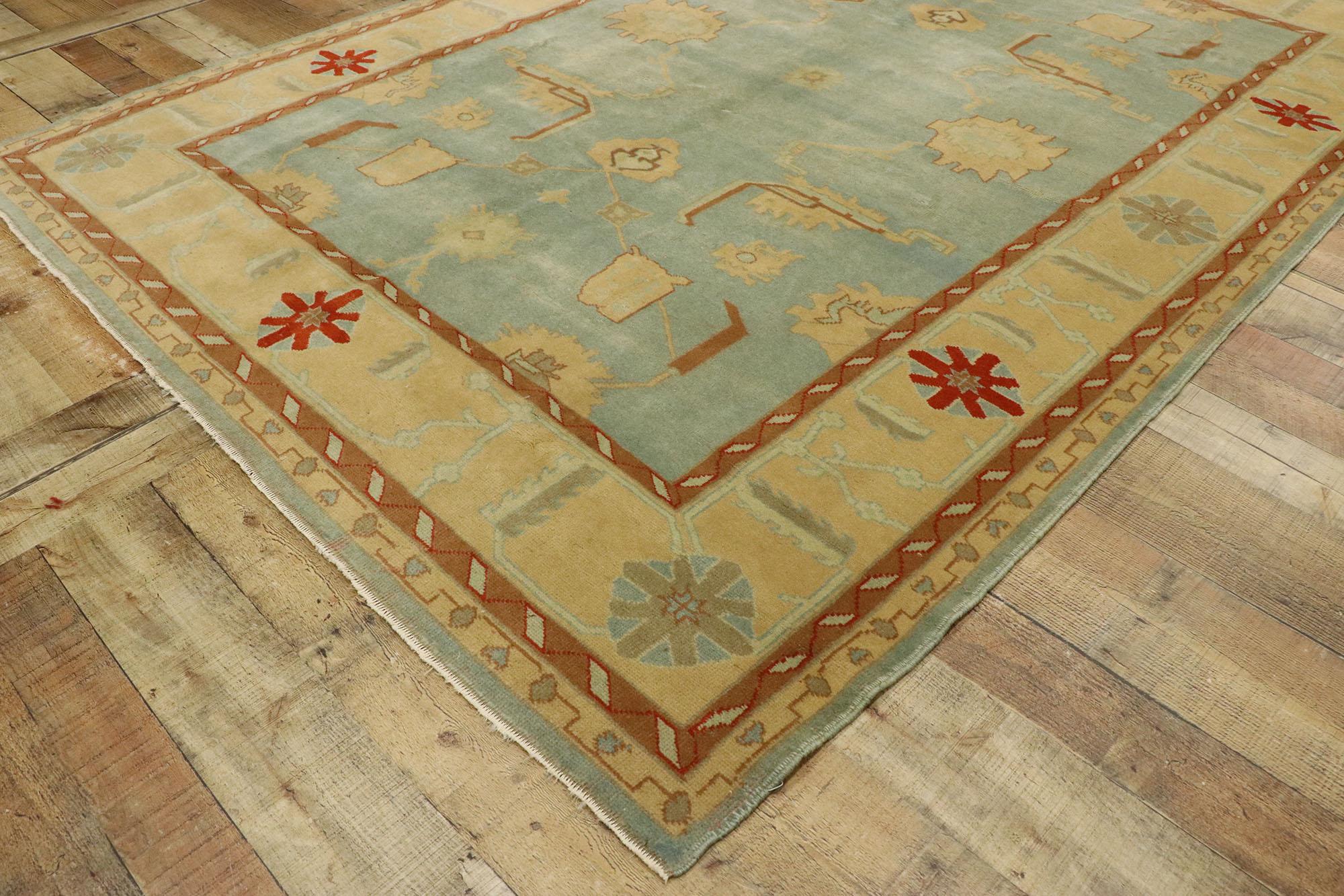Vintage Turkish Oushak Rug with Arts & Crafts Style For Sale 1